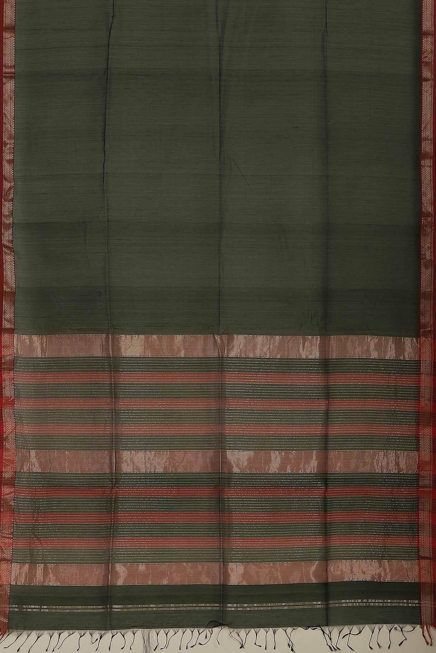 Bottle Green Maheshwari Silk Cotton Saree