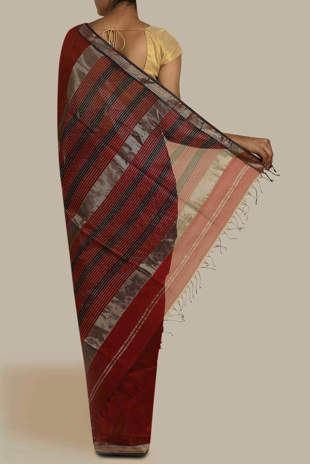 Red Maheshwari Silk Cotton Saree