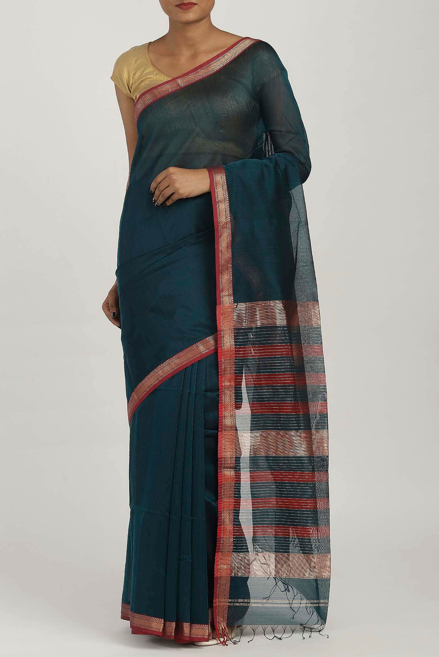 Blue Maheshwari Silk Cotton Saree
