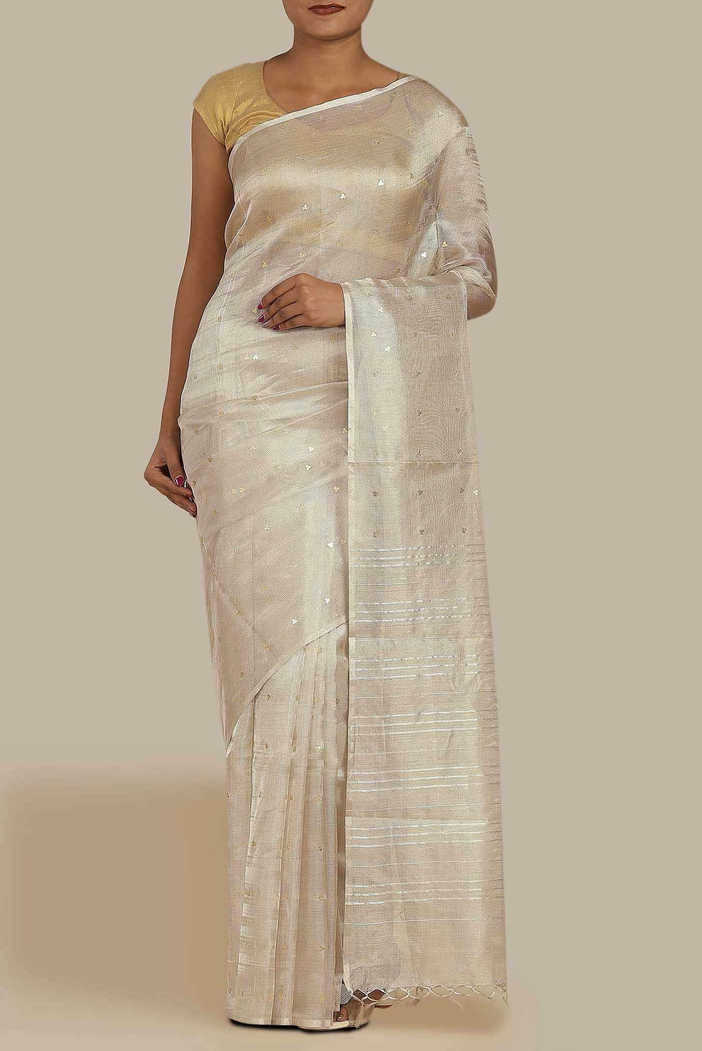 Cream Bhagalpuri Tussar Silk Saree