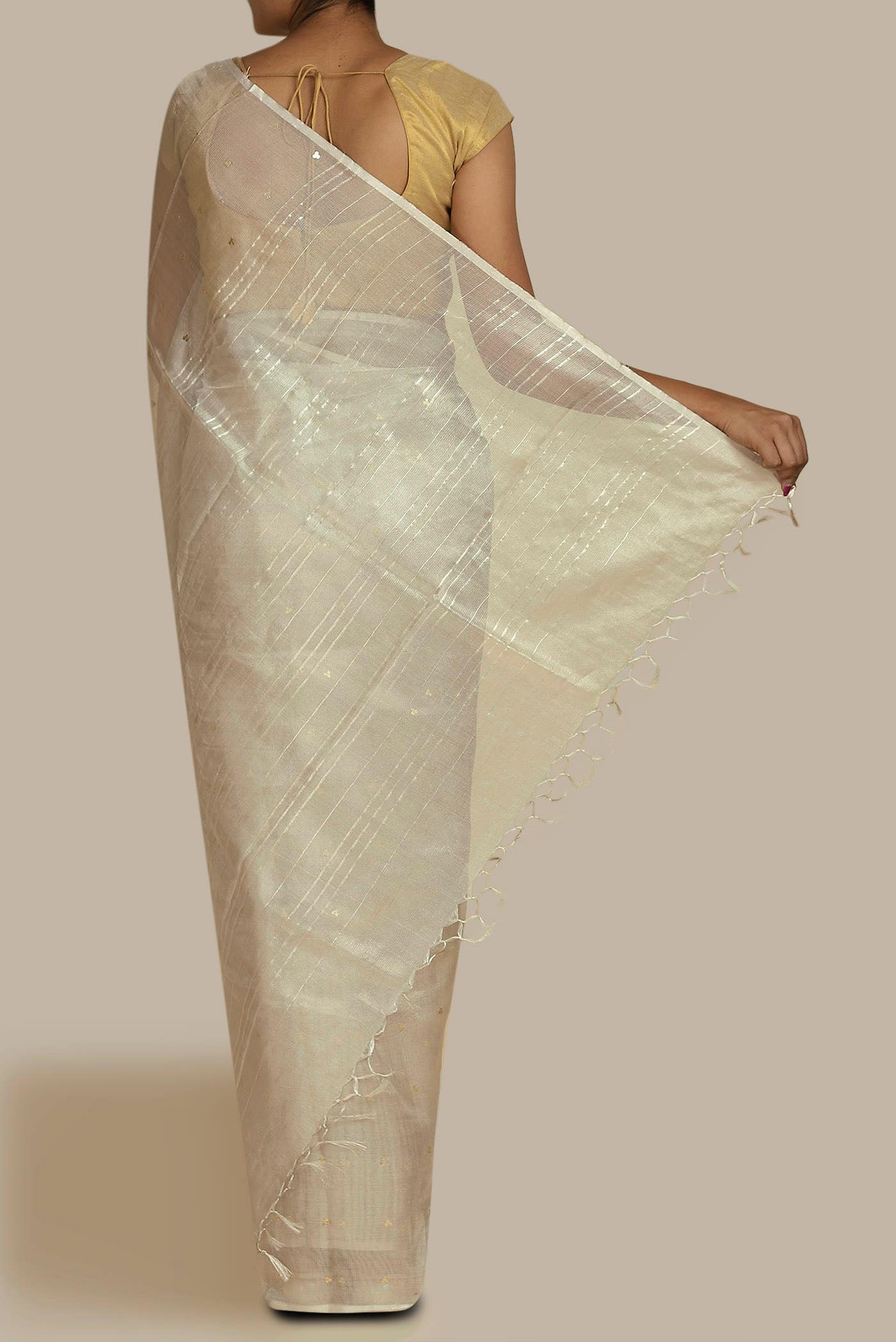 Cream Bhagalpuri Tussar Silk Saree