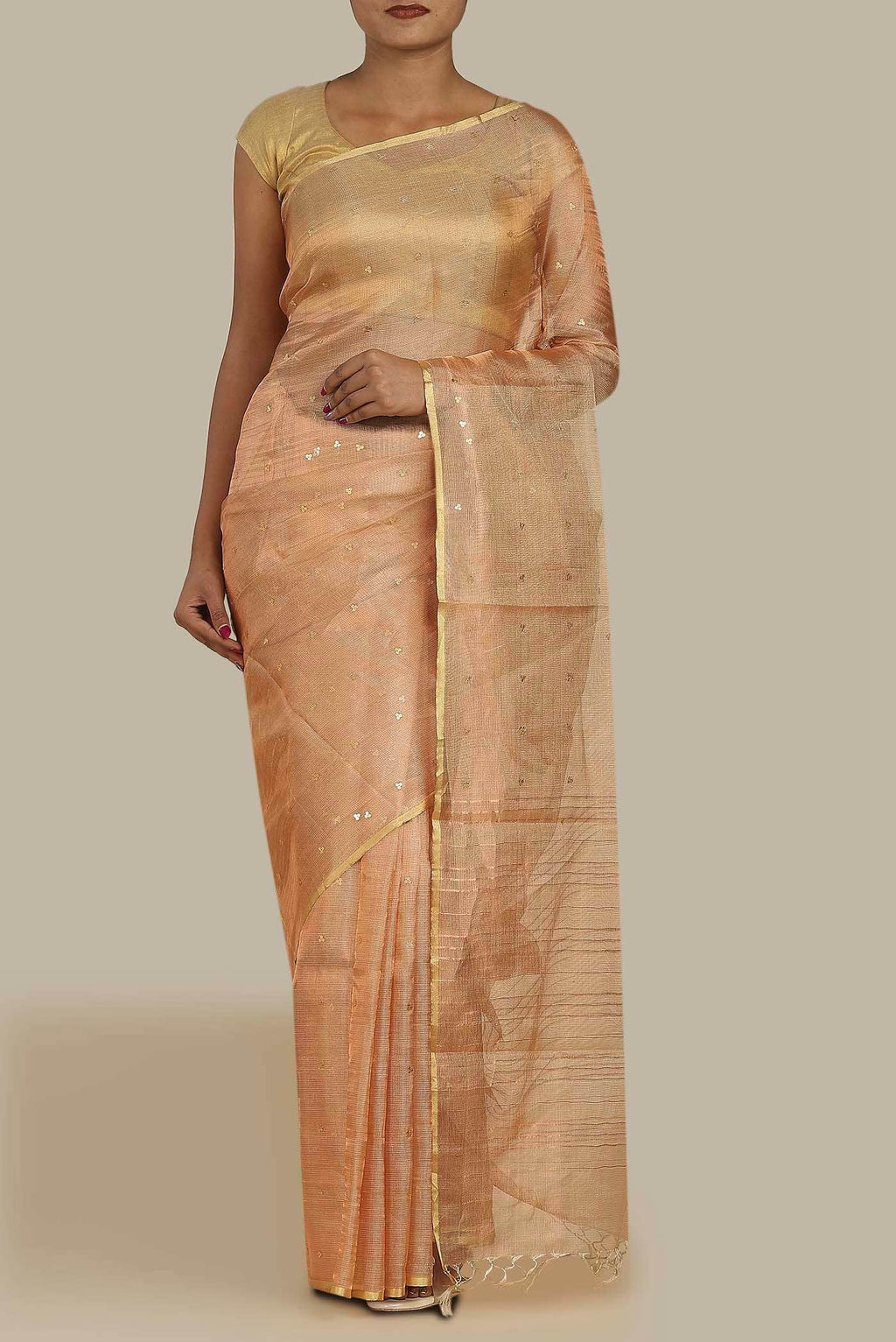Peach Bhagalpuri Tussar Silk Saree