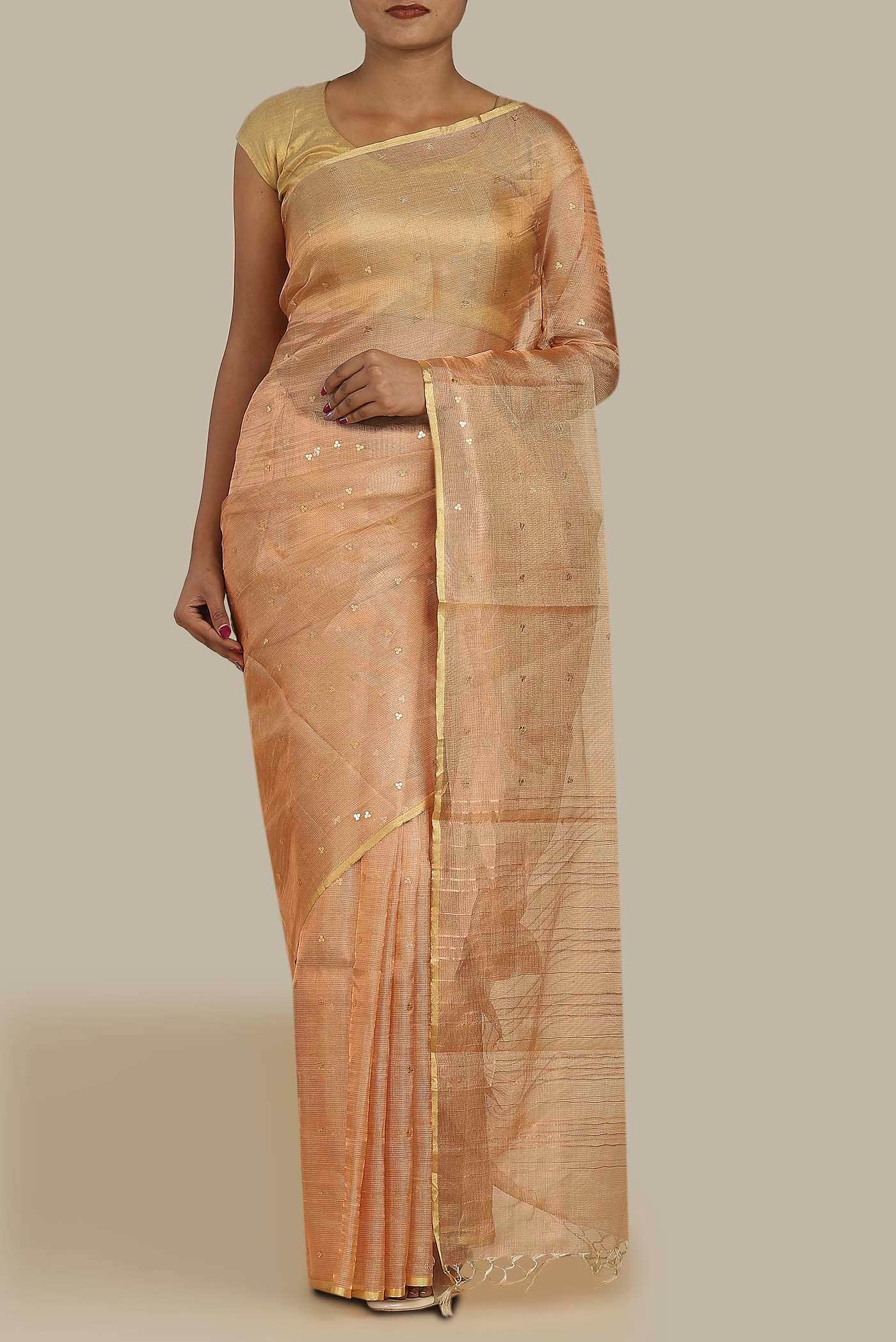 Peach Bhagalpuri Tussar Silk Saree