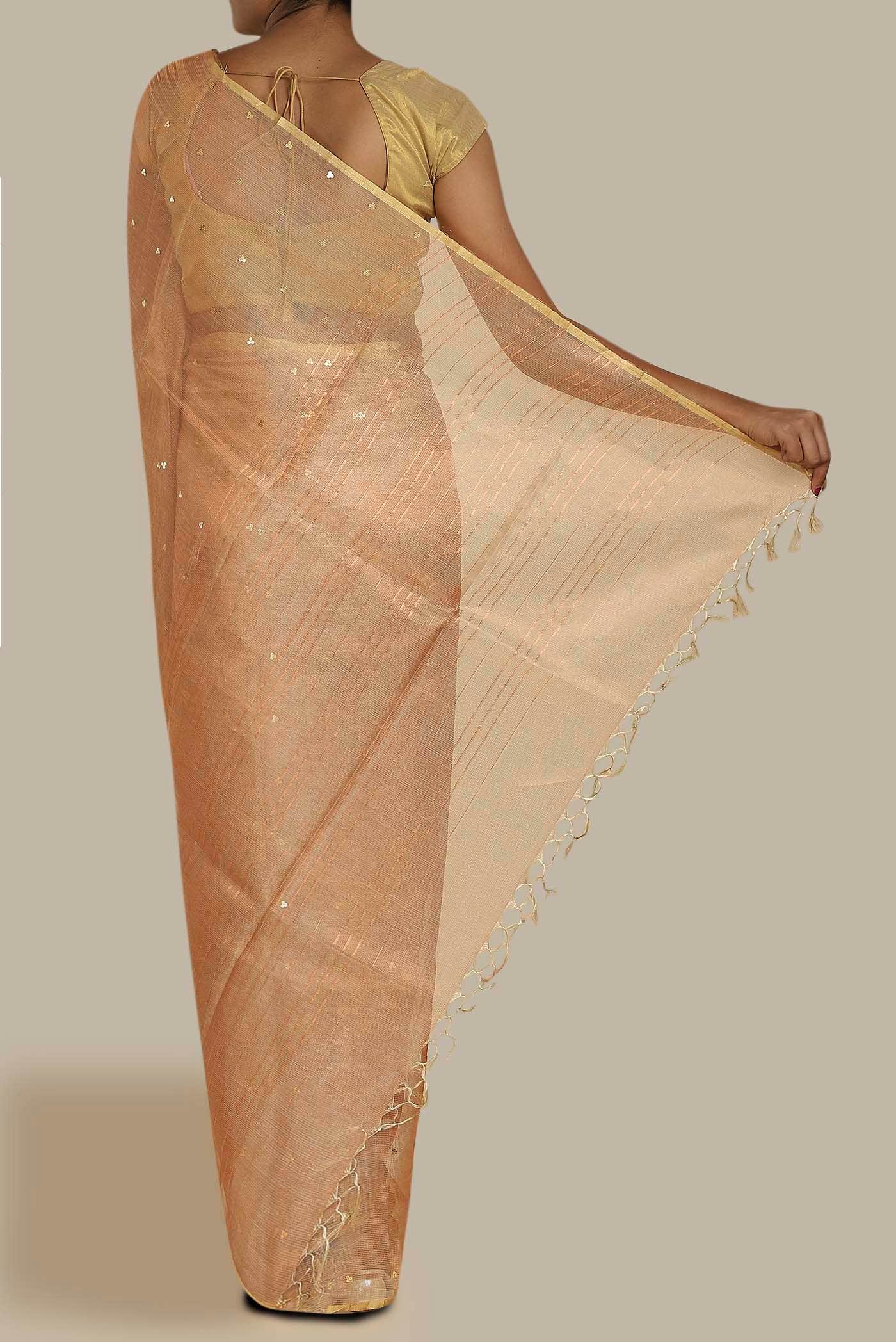 Peach Bhagalpuri Tussar Silk Saree