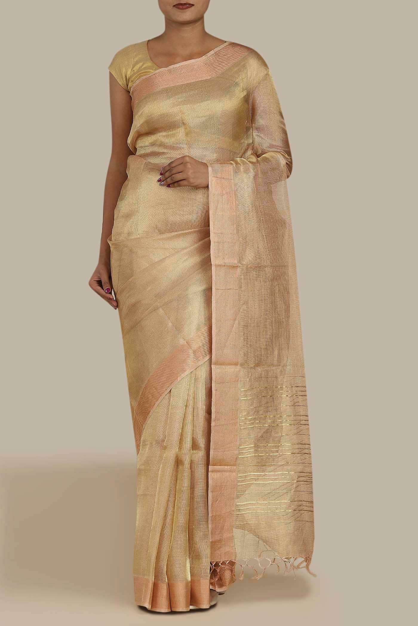 Gold Bhagalpuri Tussar Silk Saree