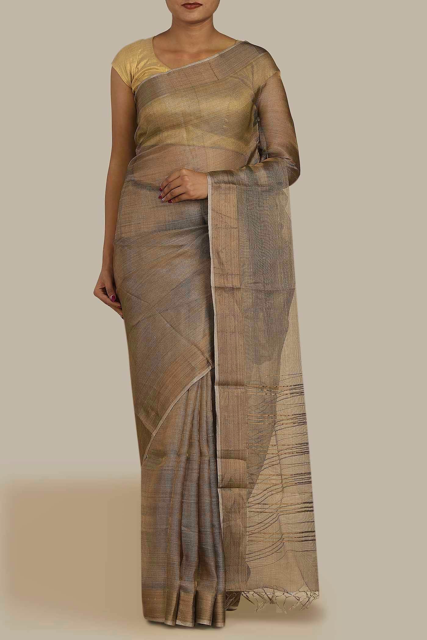 Beige Bhagalpuri Tussar Silk Saree