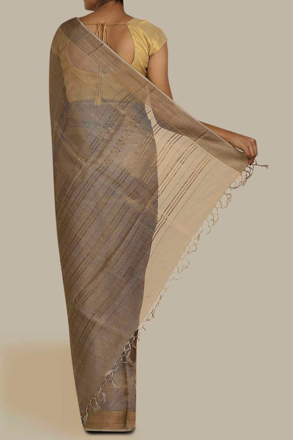 Beige Bhagalpuri Tussar Silk Saree
