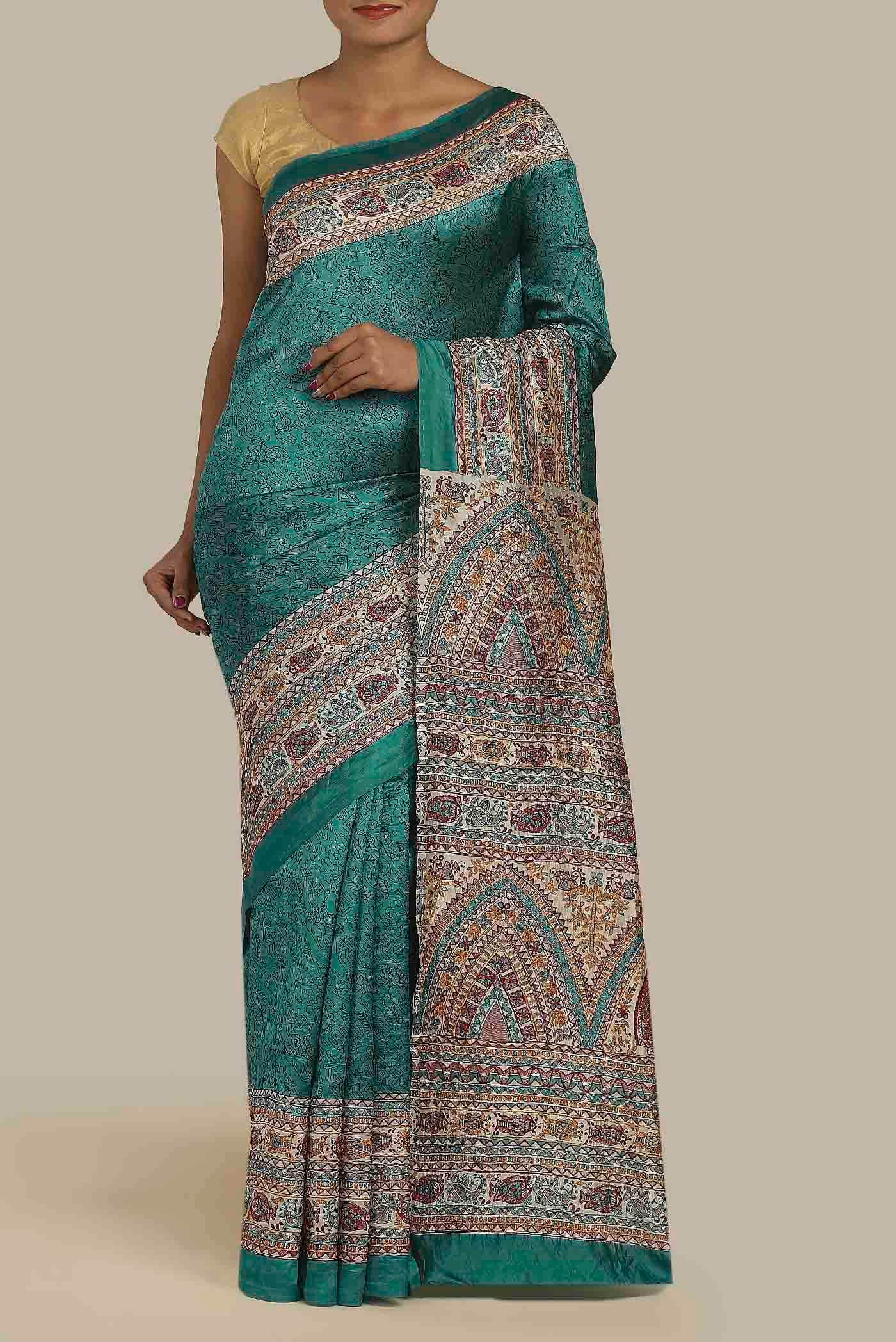 Teal Raw Silk Saree