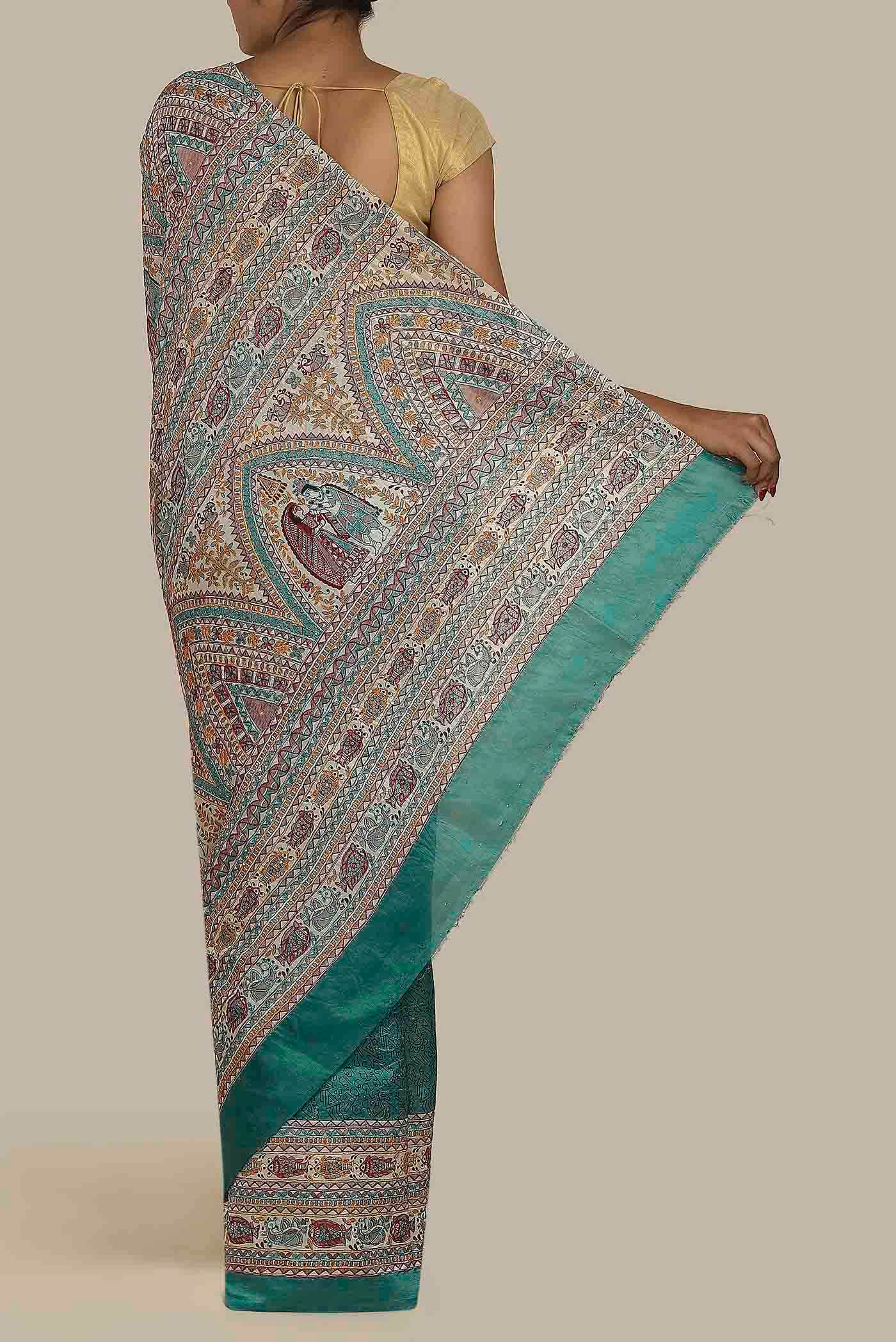 Teal Raw Silk Saree