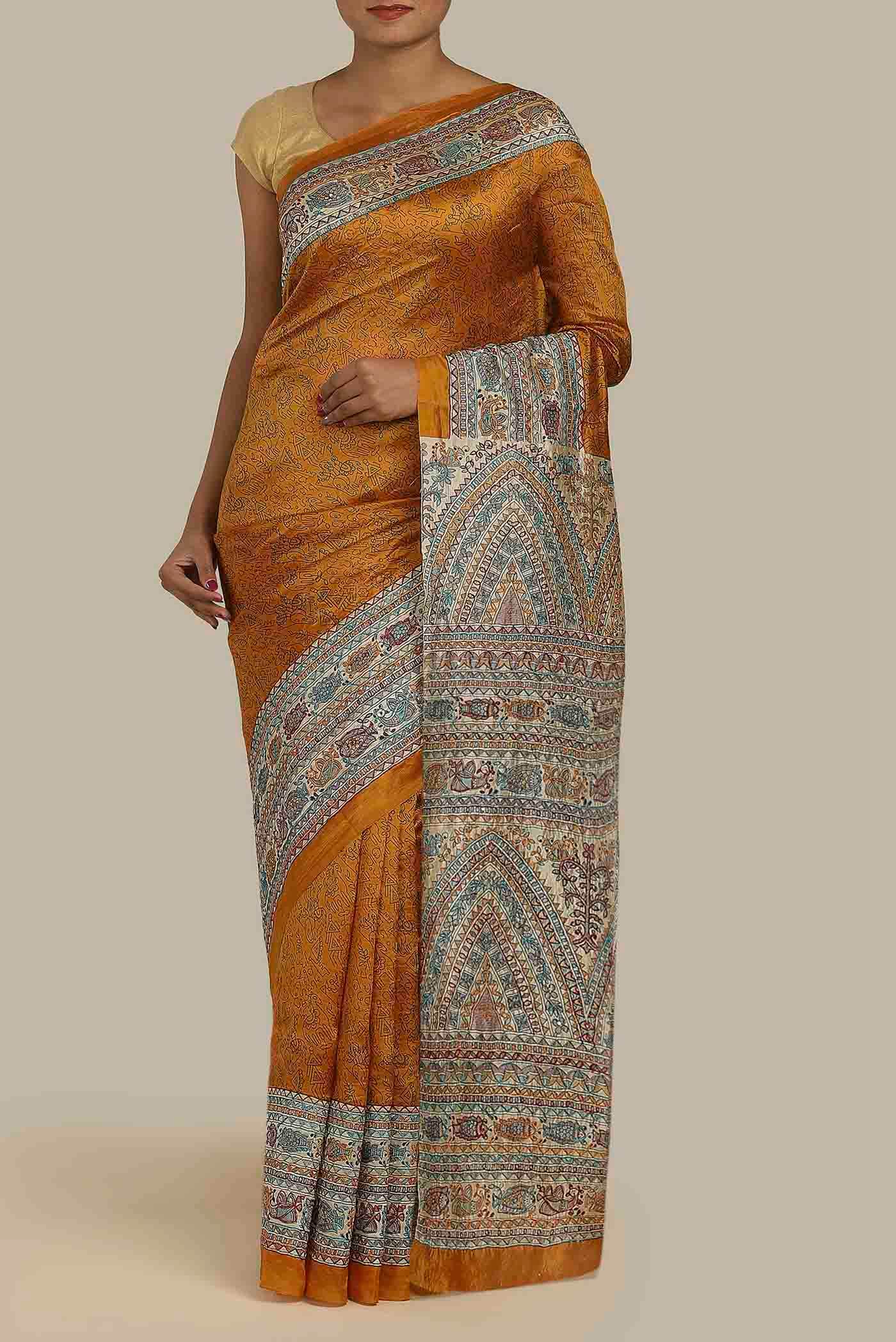 Orange Raw Silk Saree