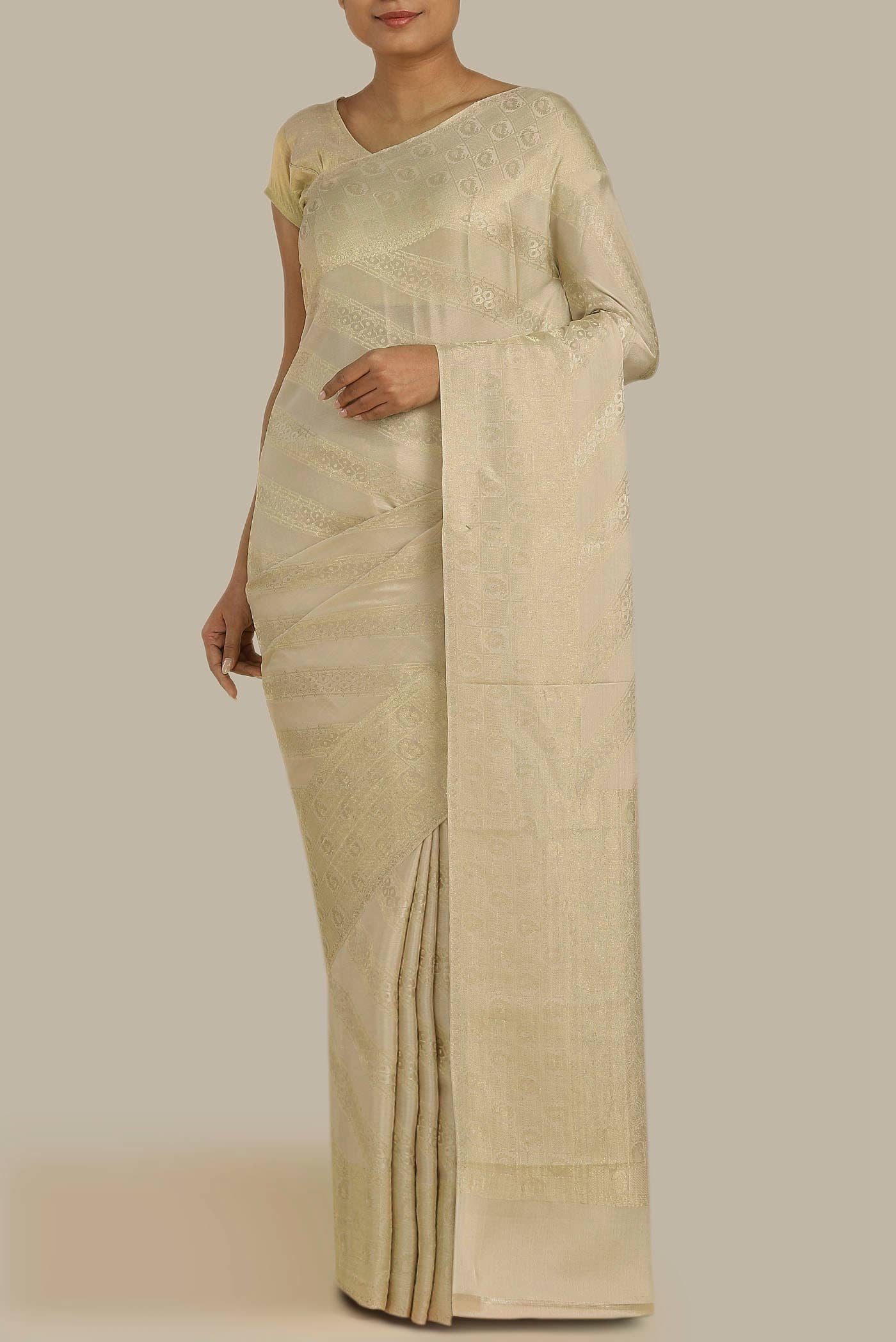 Off White Mysore Crepe Saree