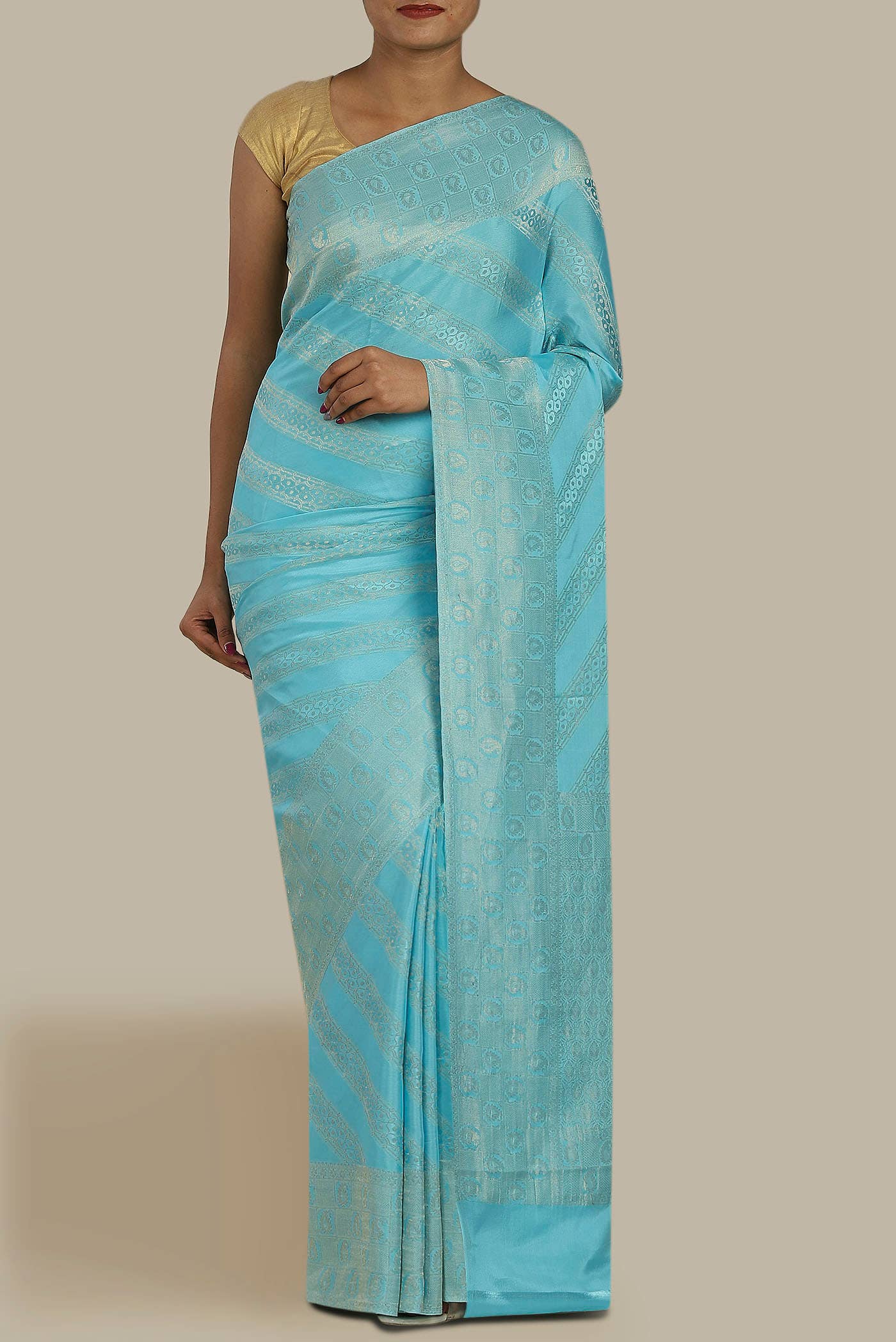 Sky Blue Mysore Crepe Saree
