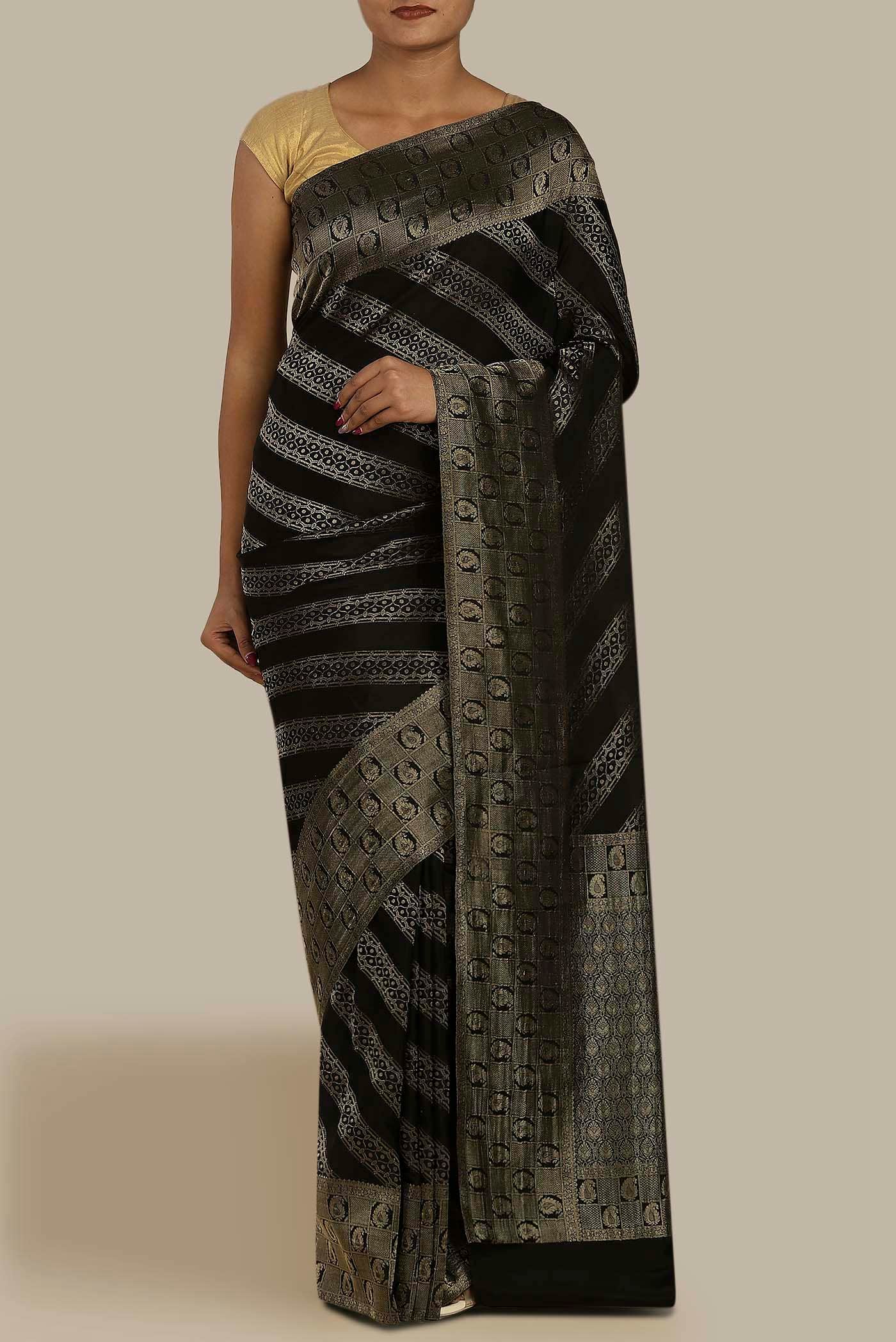 Black Mysore Crepe Saree