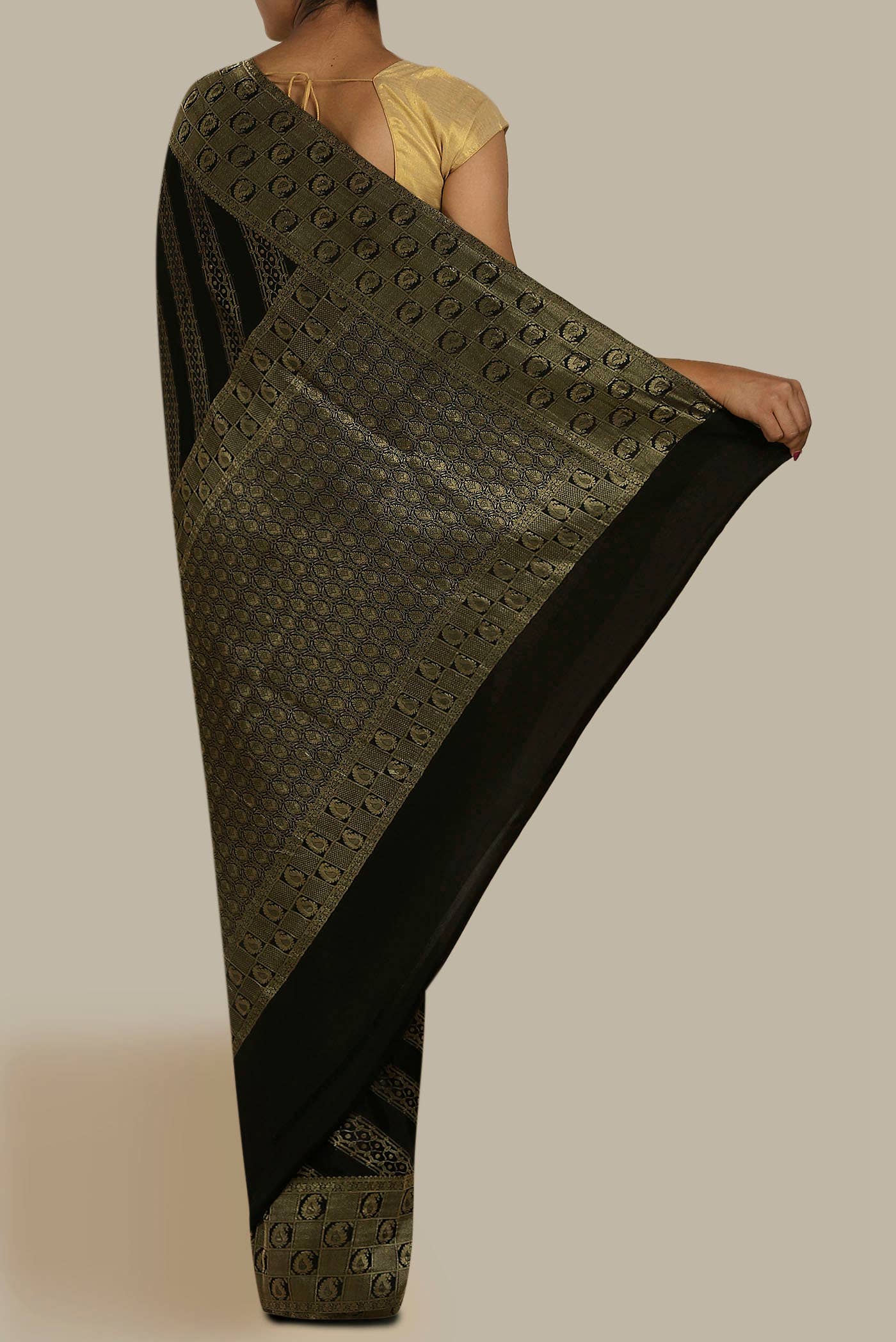 Black Mysore Crepe Saree