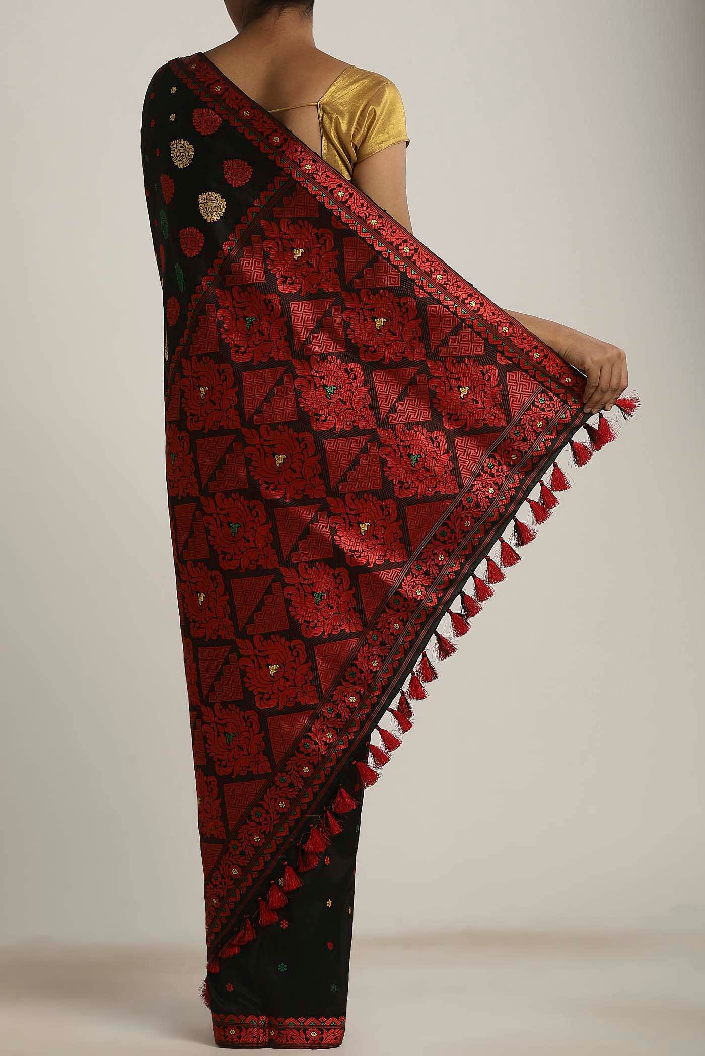 Black Assam Silk Saree