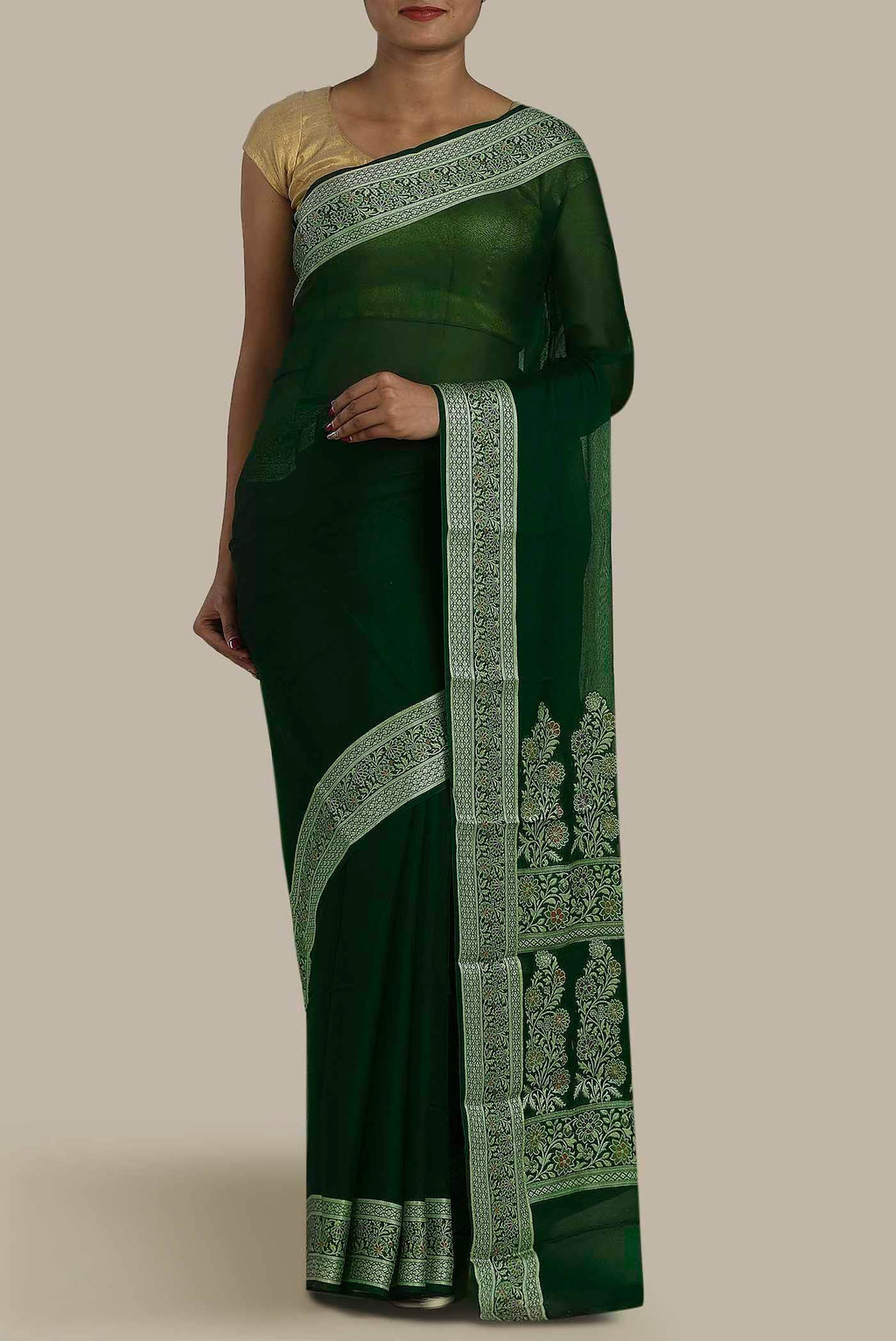 Green Banarasi Georgette Saree