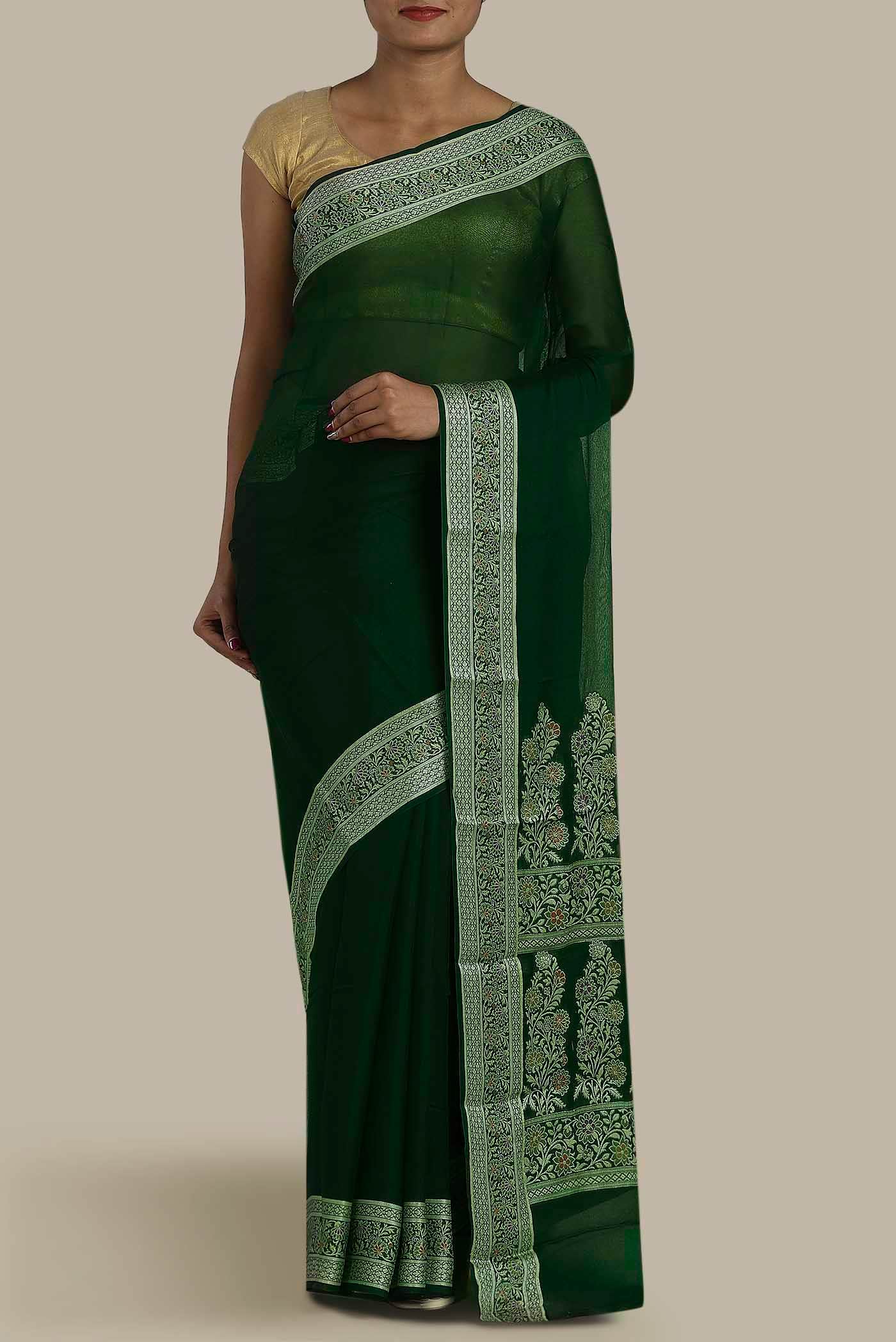 Green Banarasi Georgette Saree