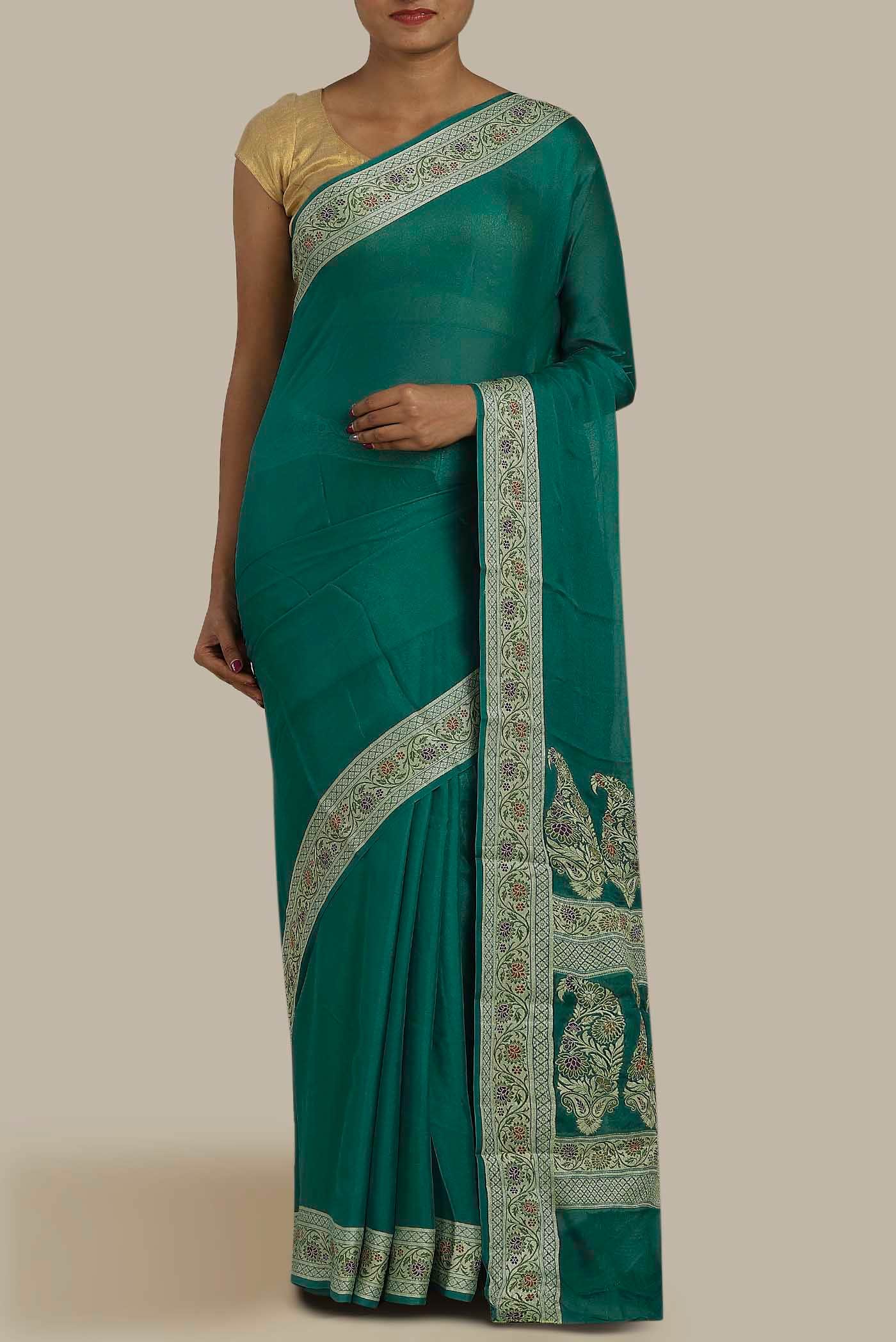 Green Banarasi Georgette Saree