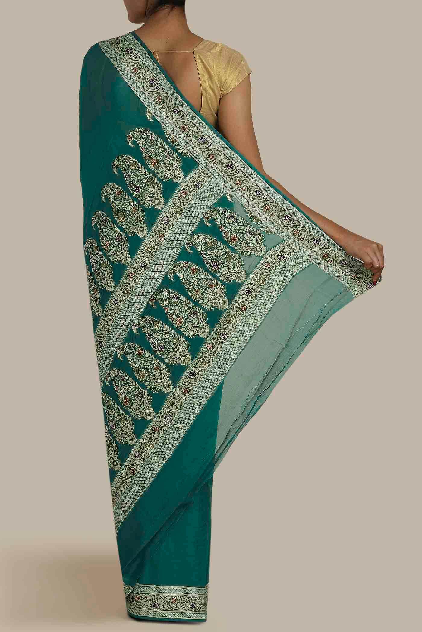 Green Banarasi Georgette Saree