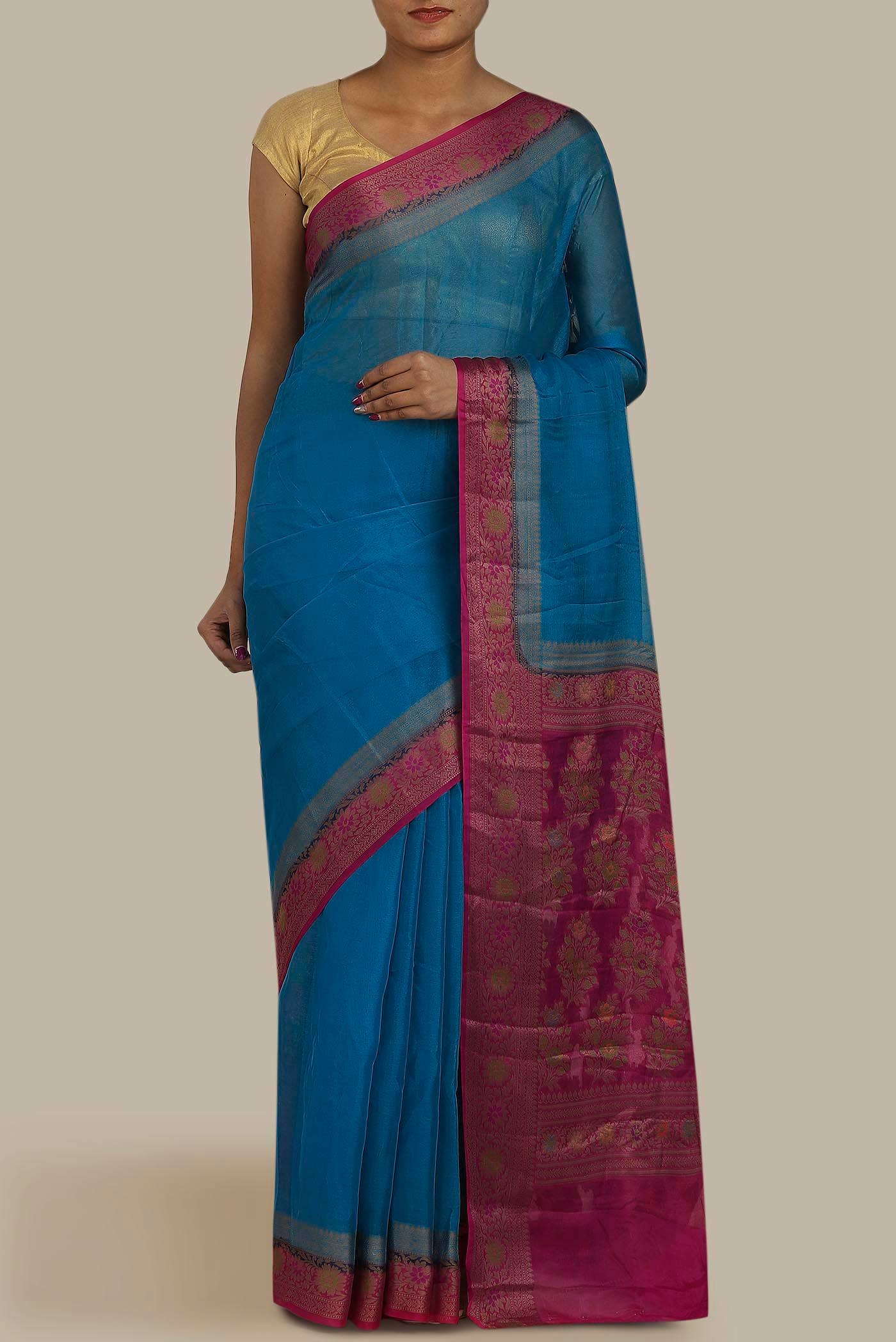 Blue Banarasi Georgette Saree