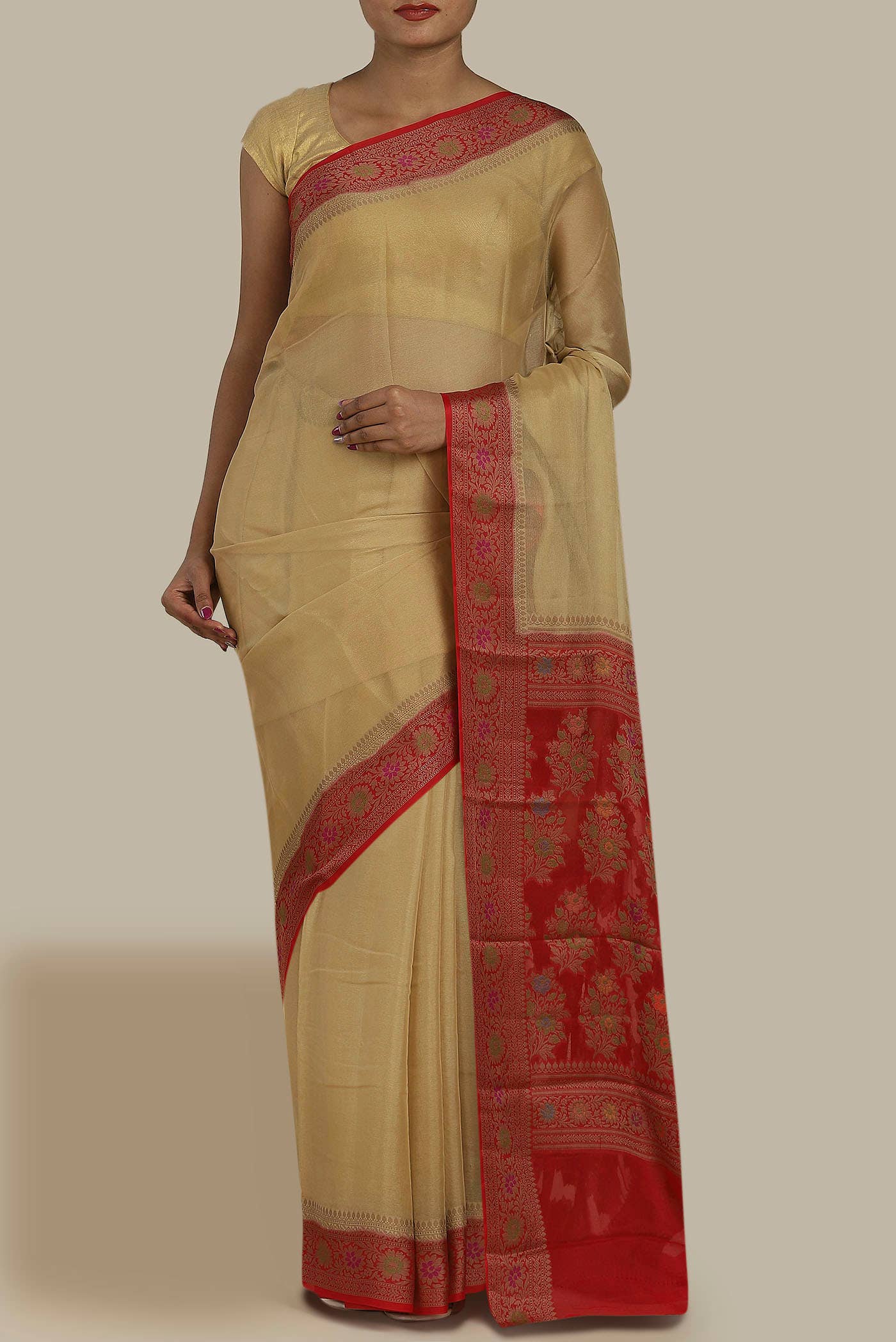 Beige Banarasi Georgette Saree