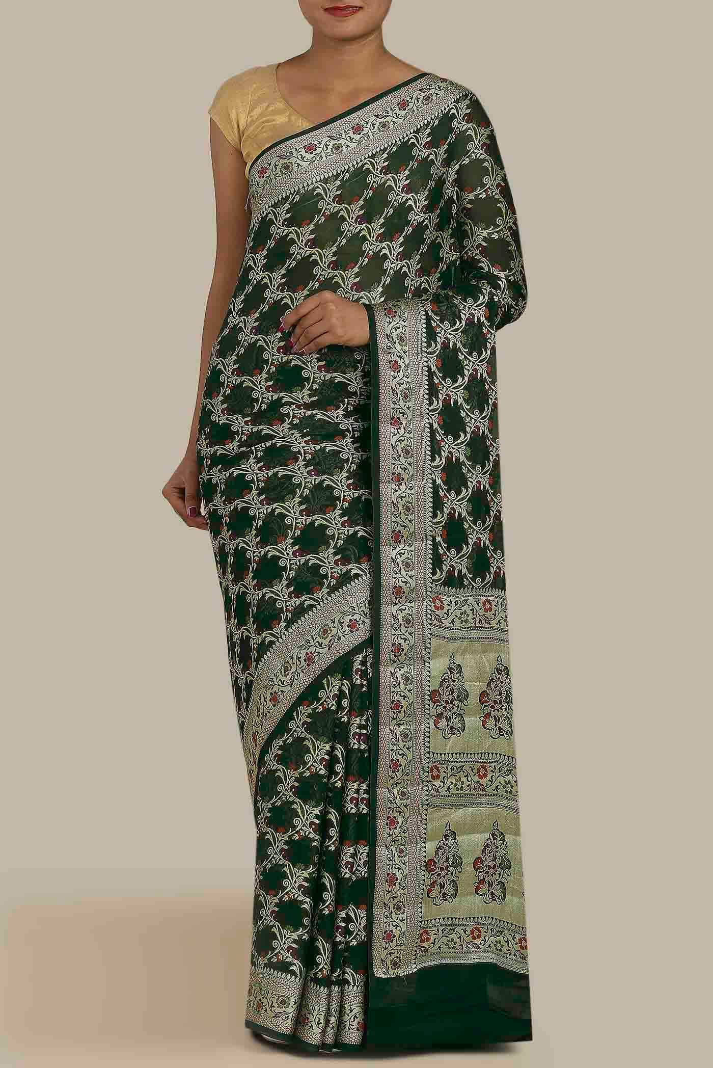 Green Banarasi Georgette Saree