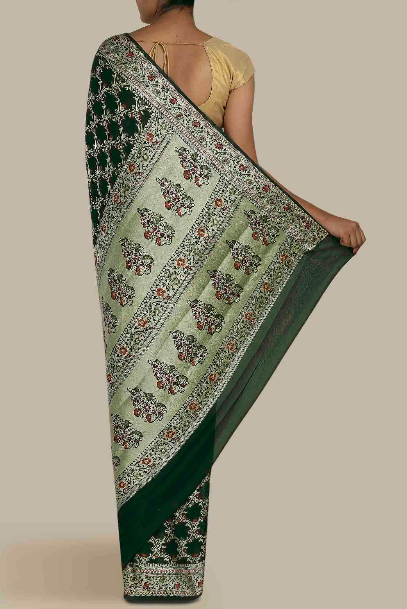Green Banarasi Georgette Saree