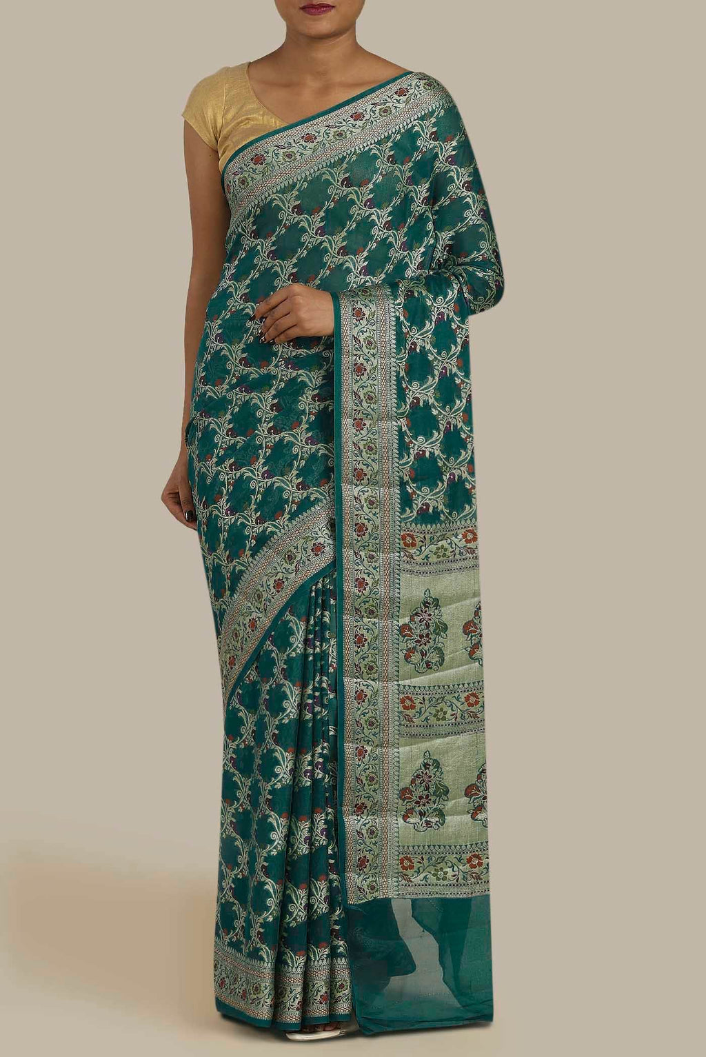 Green Banarasi Georgette Saree