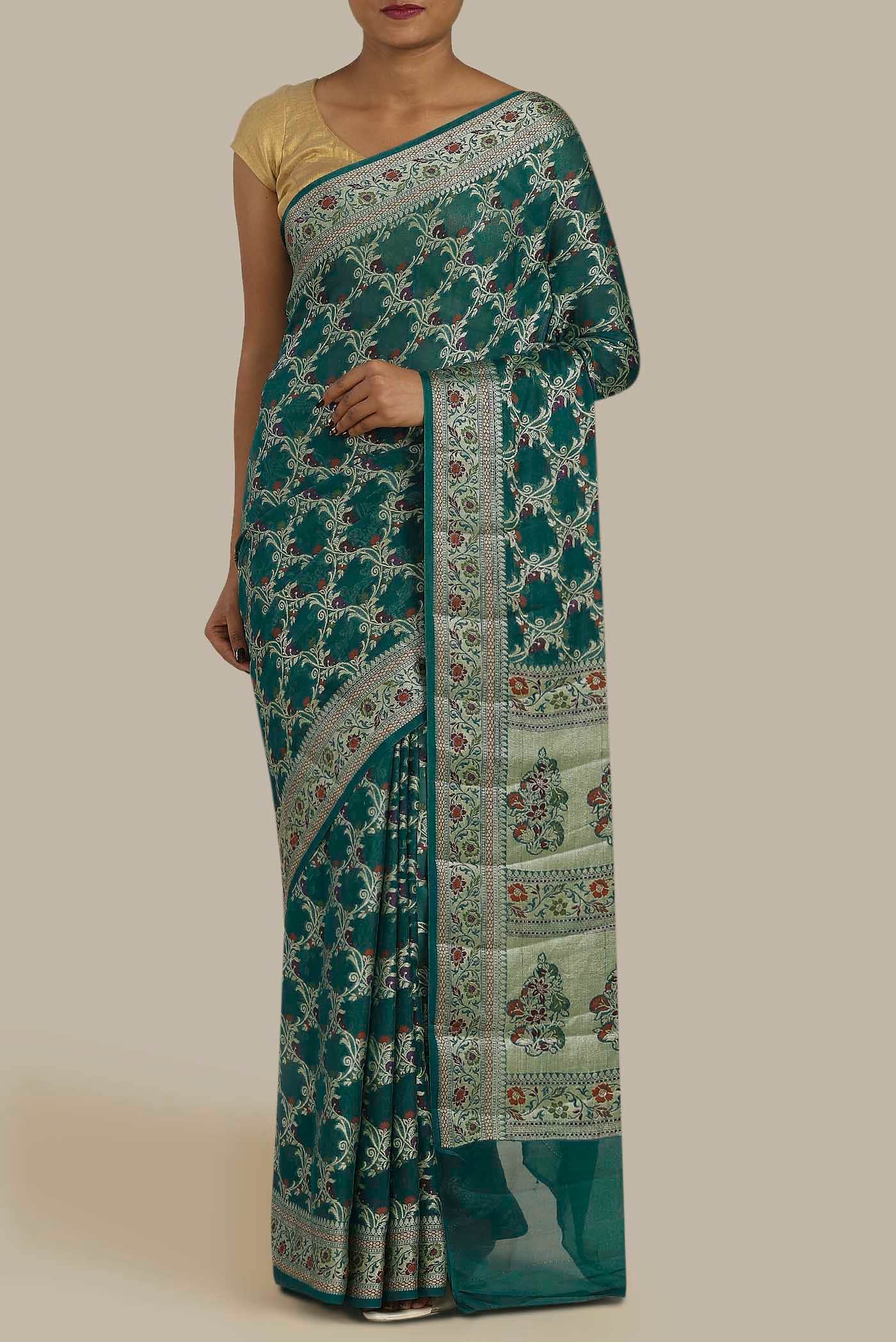Green Banarasi Georgette Saree