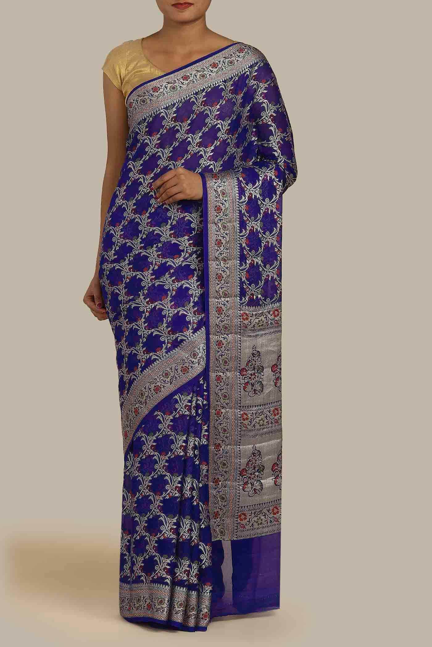 Blue Banarasi Georgette Saree
