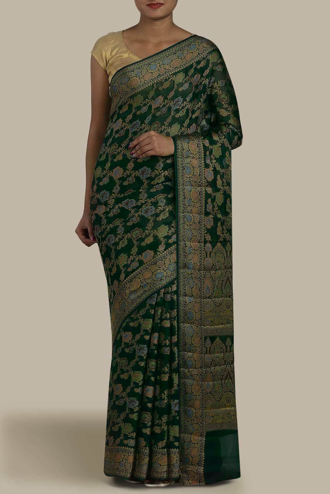 Green Banarasi Georgette Saree
