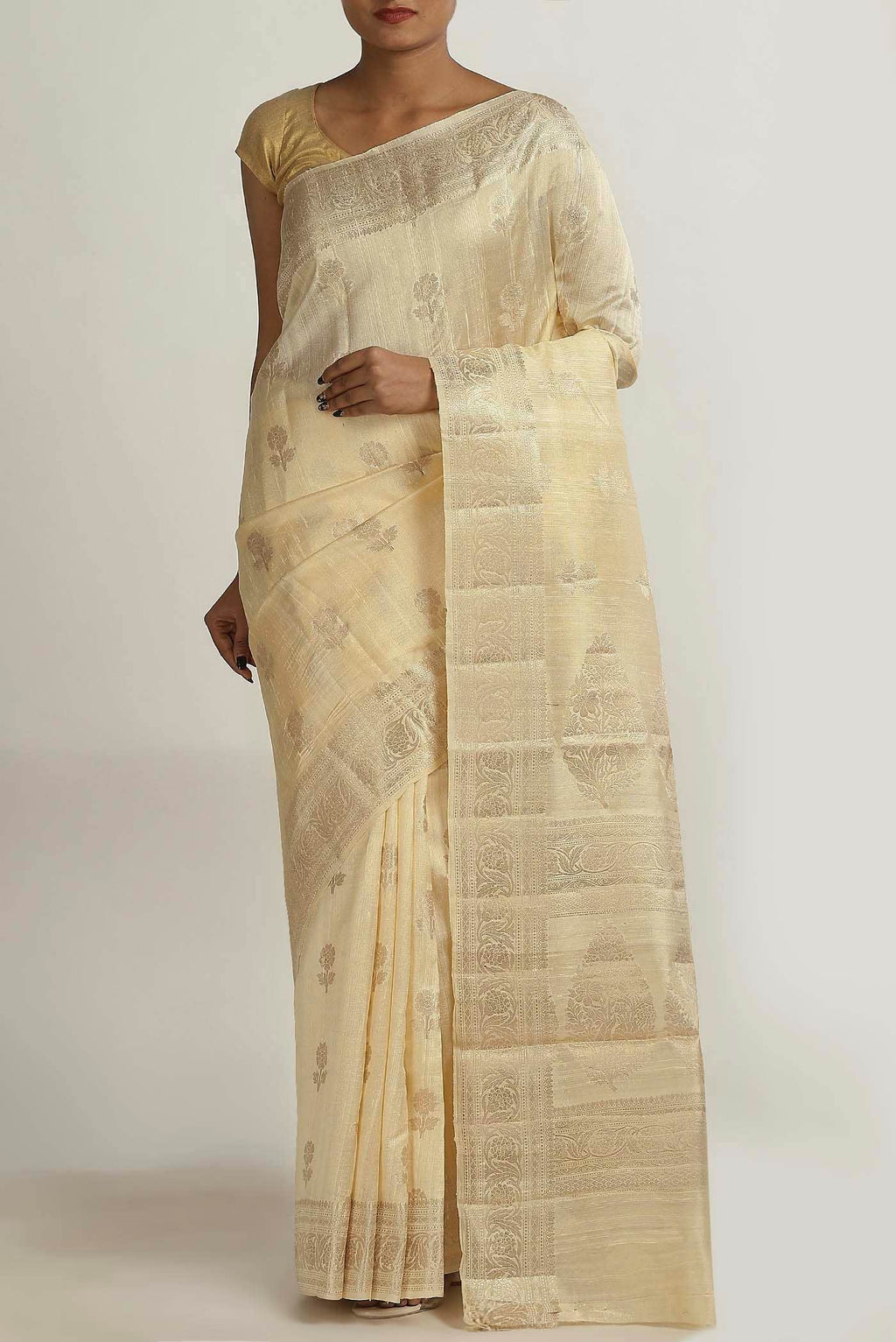 Beige Banarasi Tussar Silk Saree