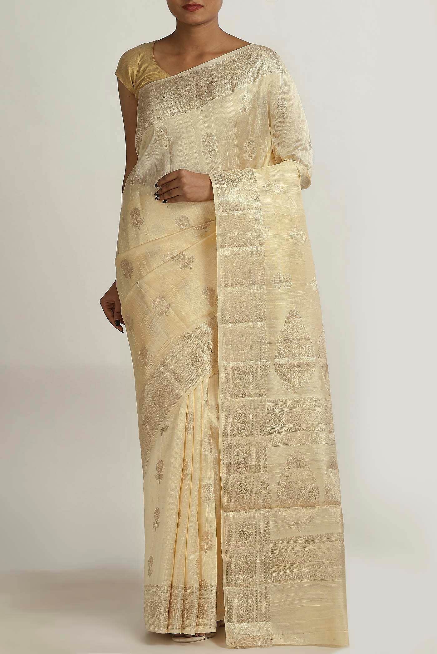 Beige Banarasi Tussar Silk Saree