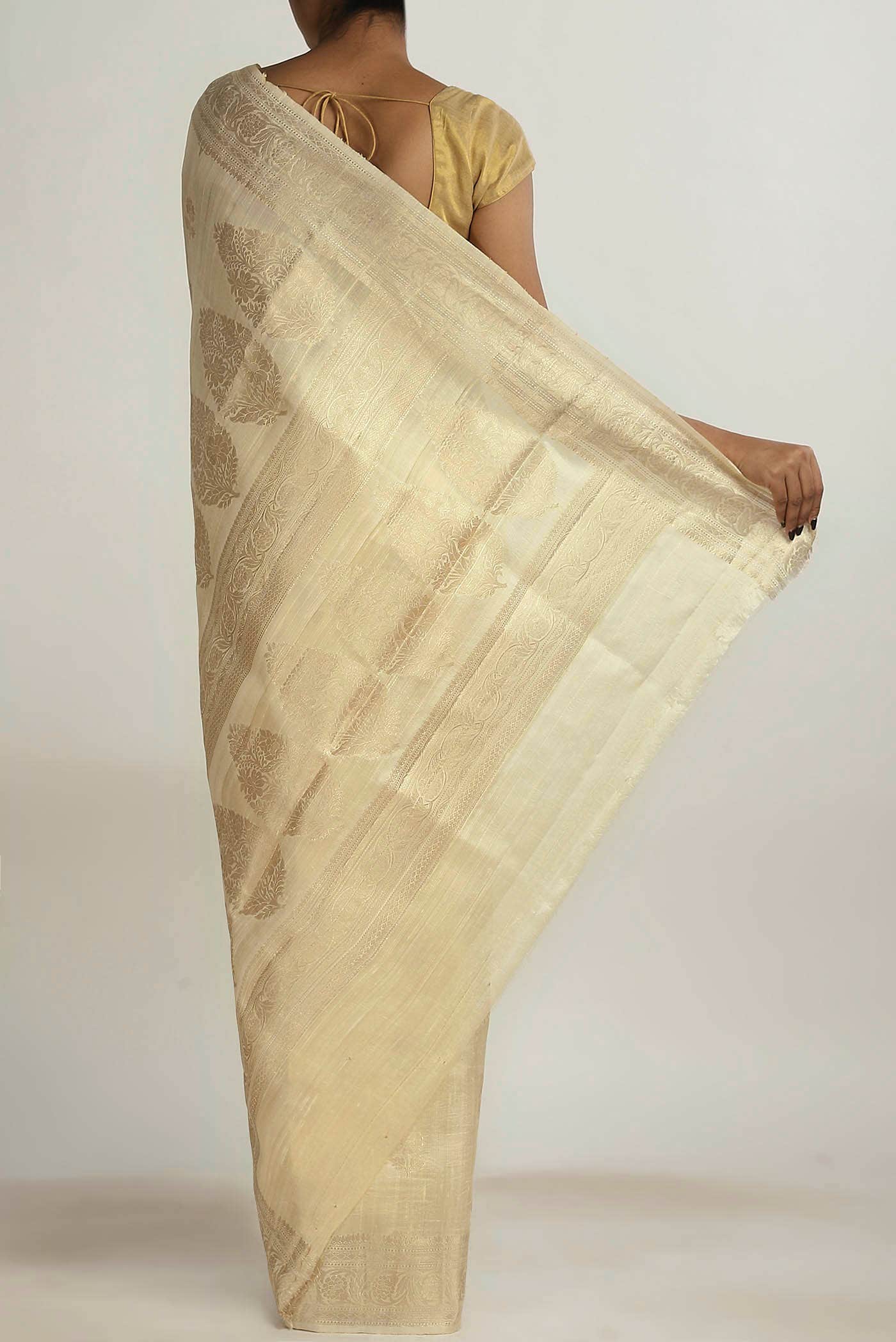 Beige Banarasi Tussar Silk Saree
