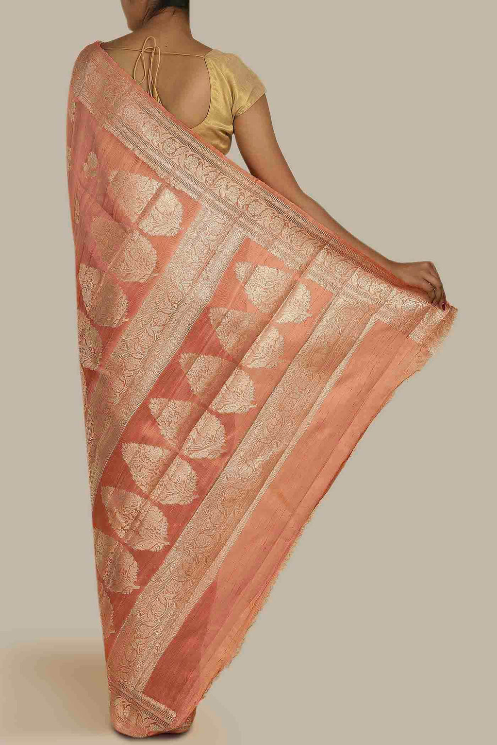 Coral Raw Silk Saree