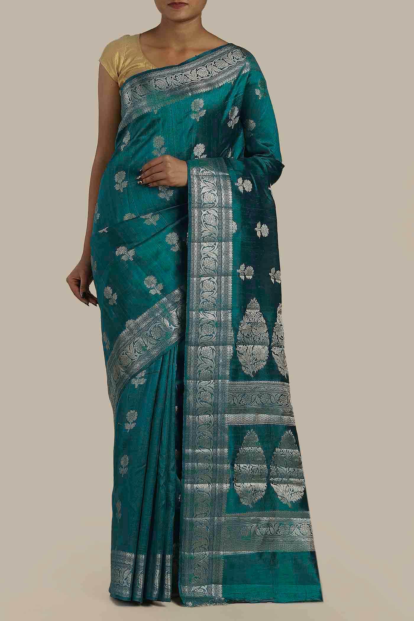 Blue Banarasi Raw Silk Saree