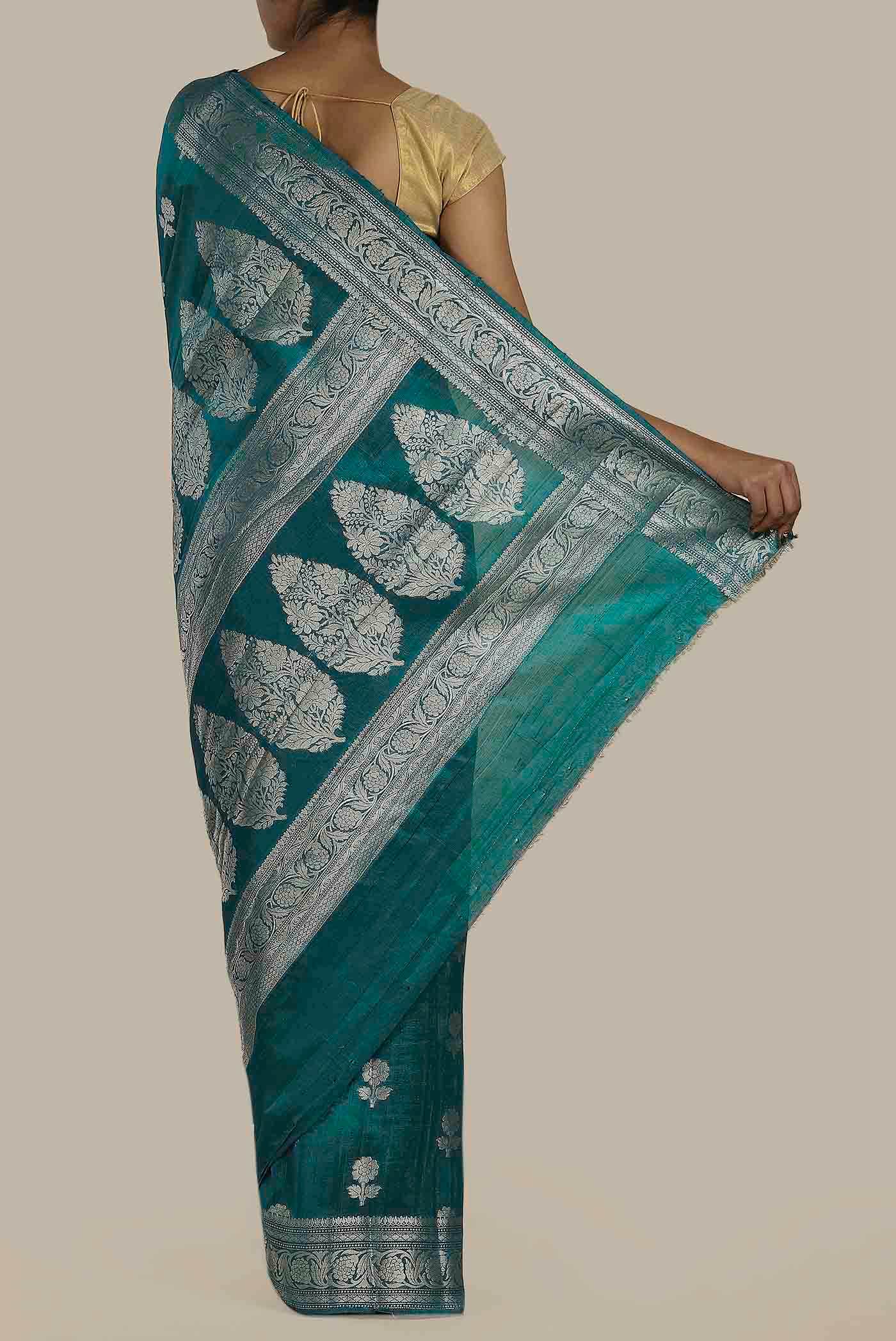 Blue Banarasi Raw Silk Saree