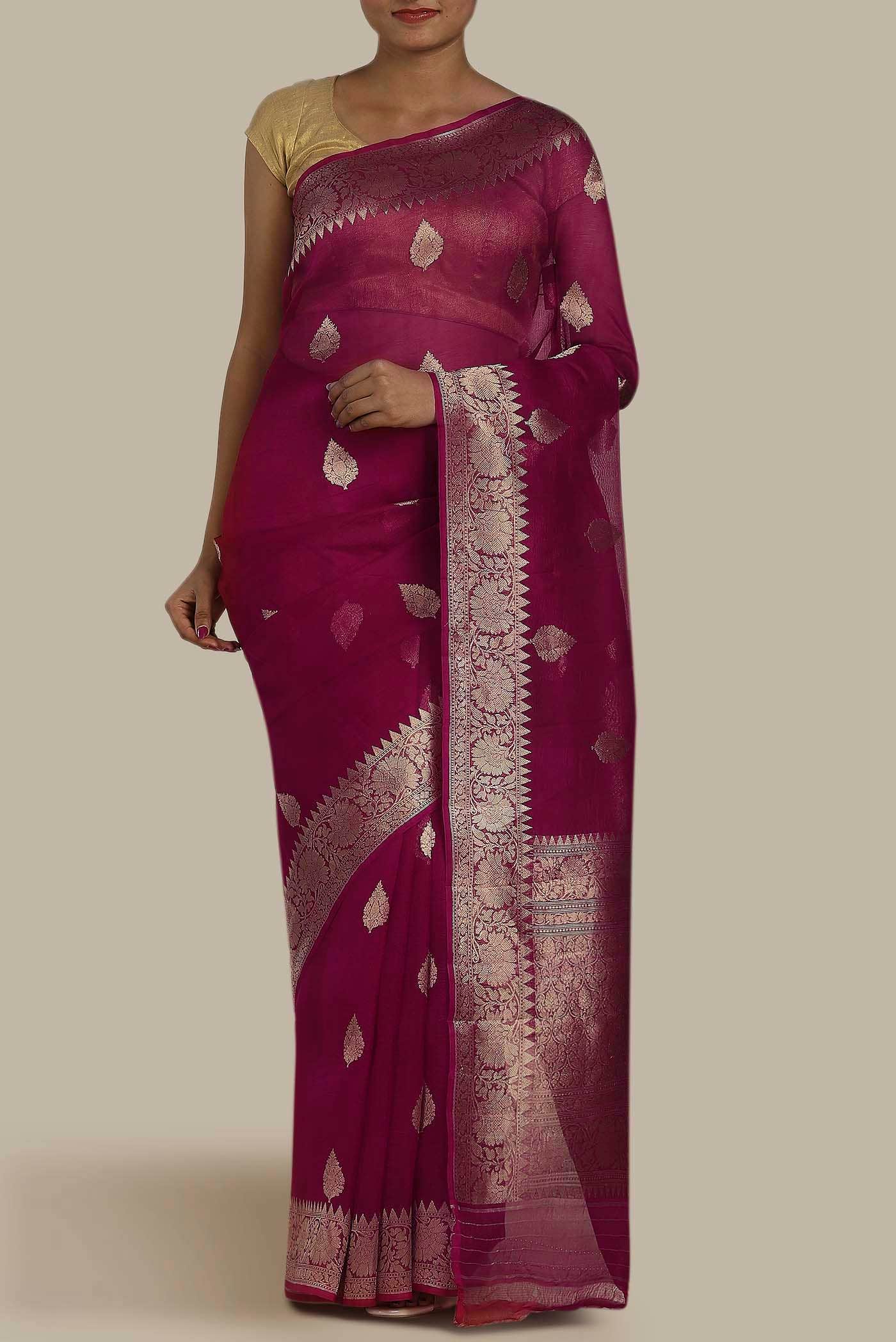 Pink Organza Silk Saree
