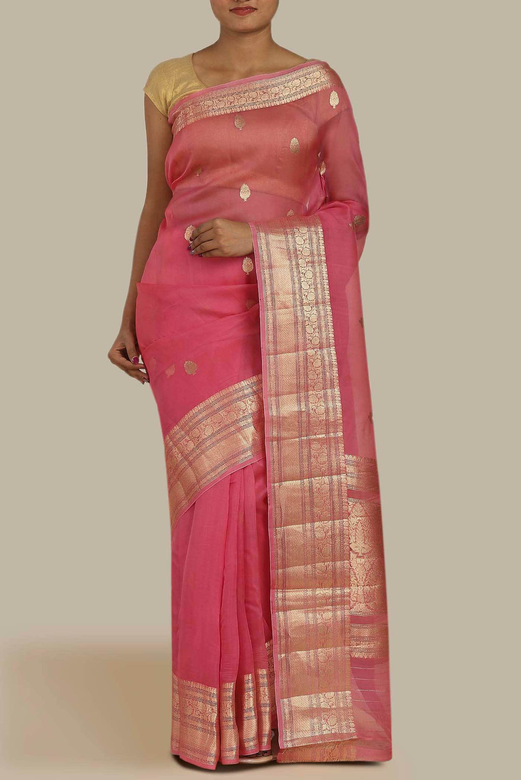Pink Organza Silk Saree