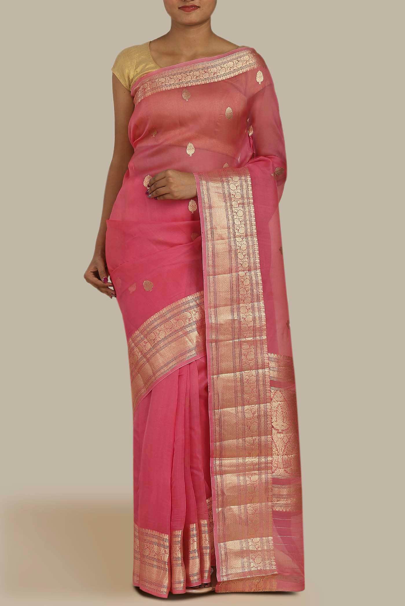Pink Organza Silk Saree