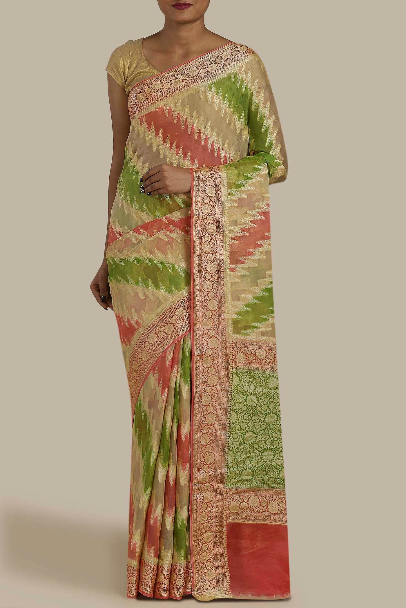 Beige Banarasi Georgette Saree