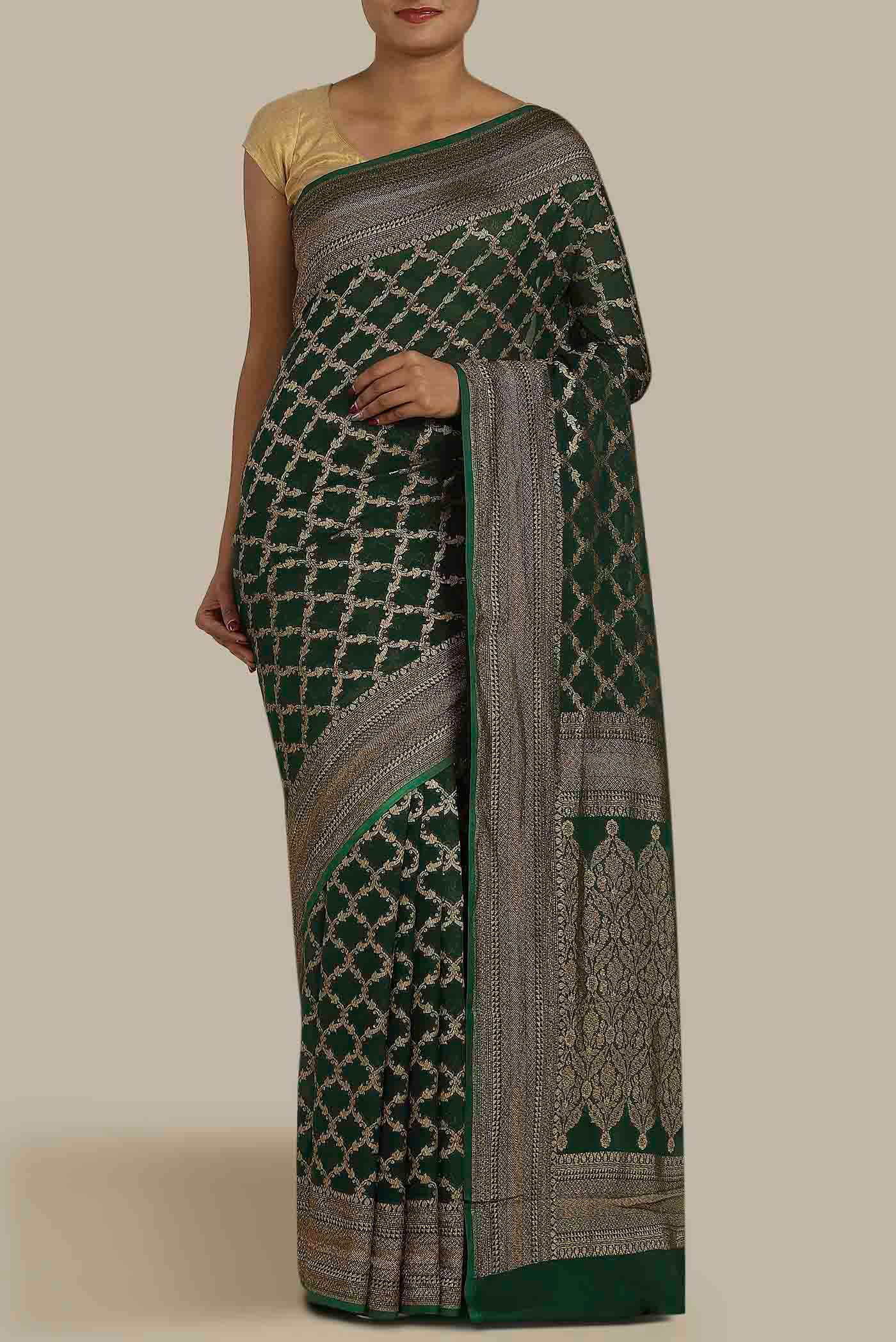 Green Banarasi Georgette Saree