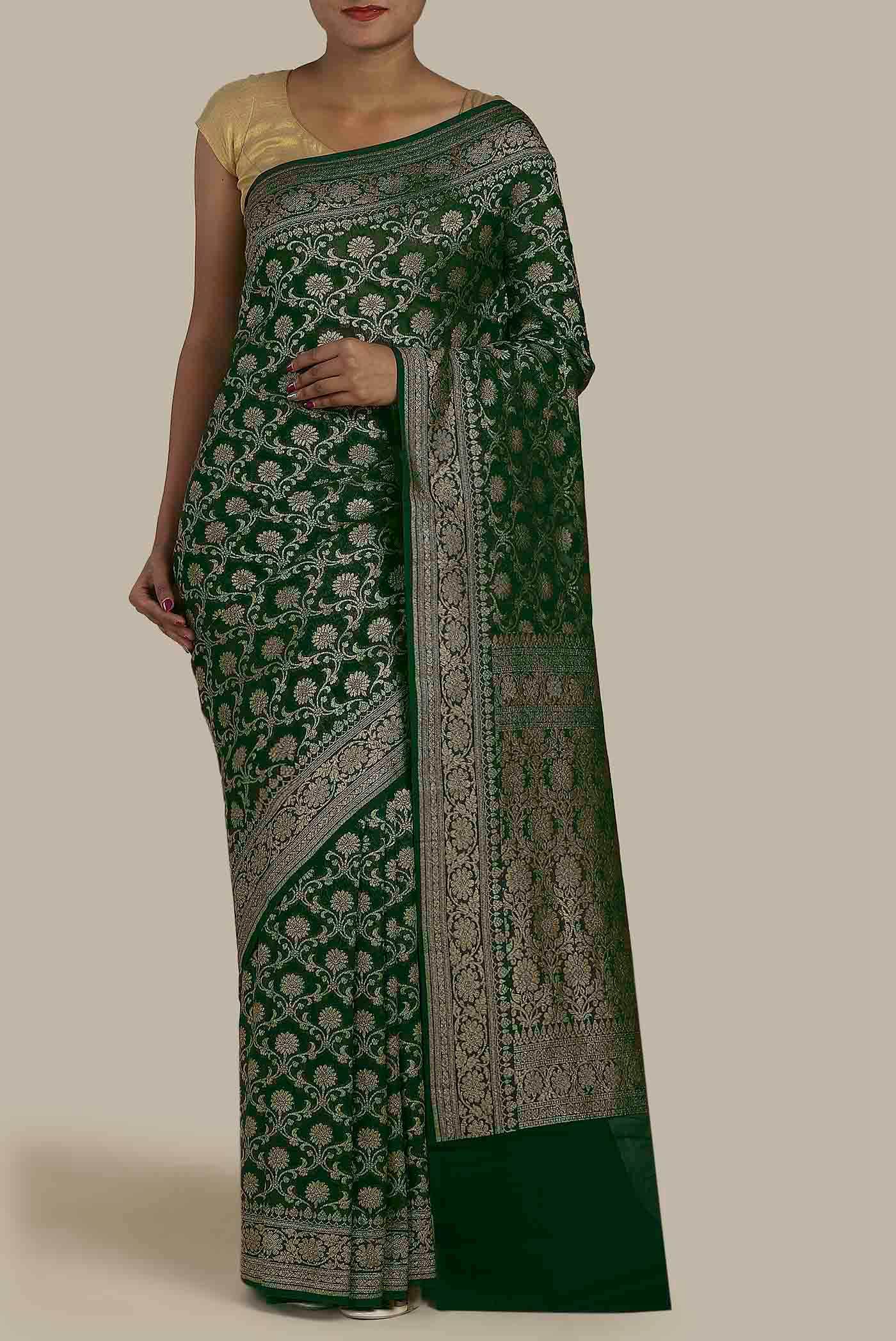 Green Banarasi Georgette Saree