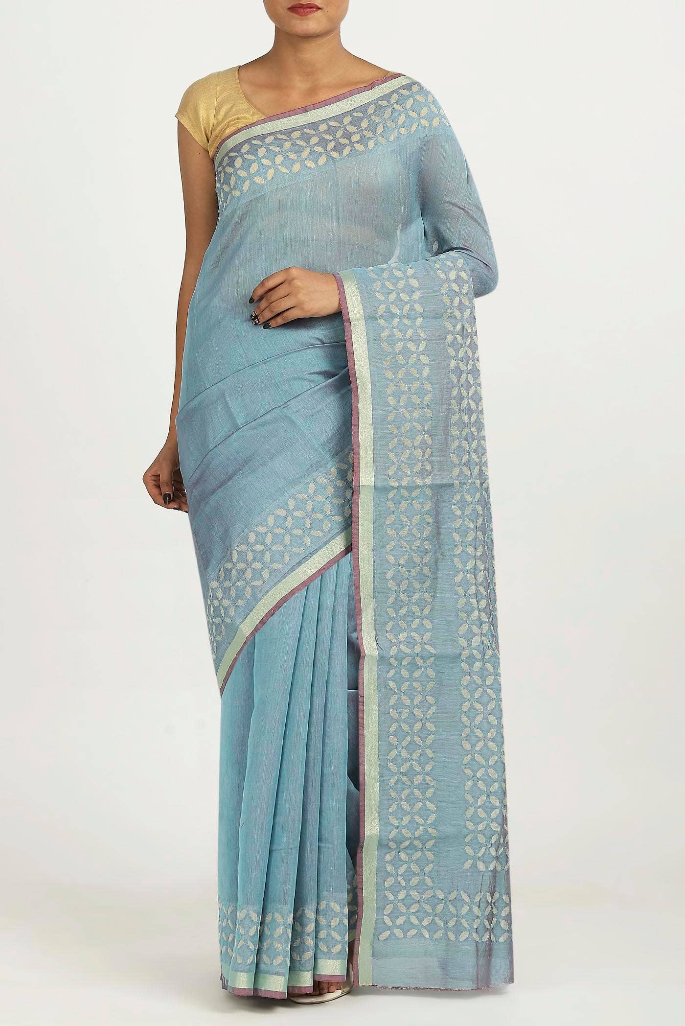 Light Blue Chanderi Silk Cotton Saree