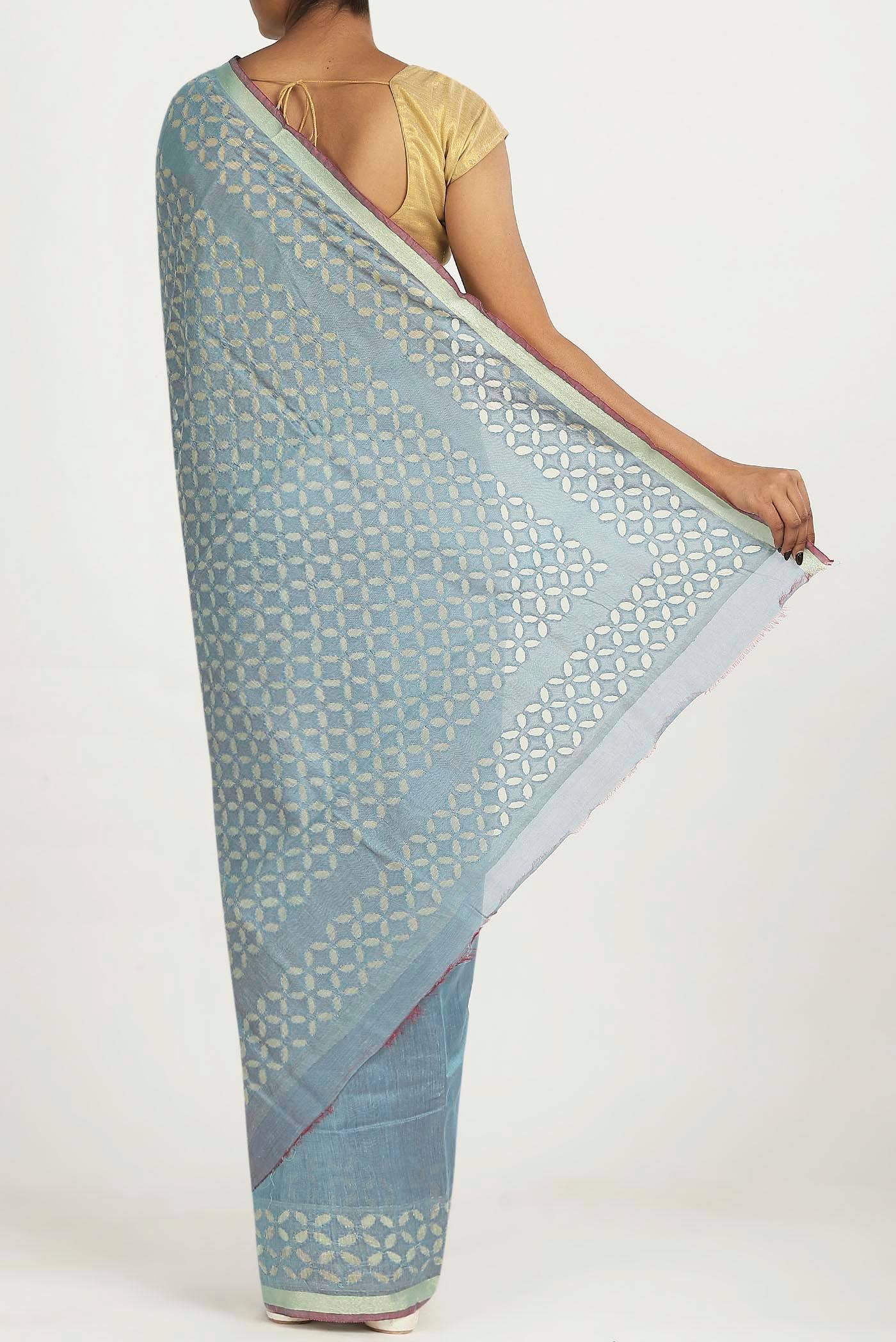 Light Blue Chanderi Silk Cotton Saree