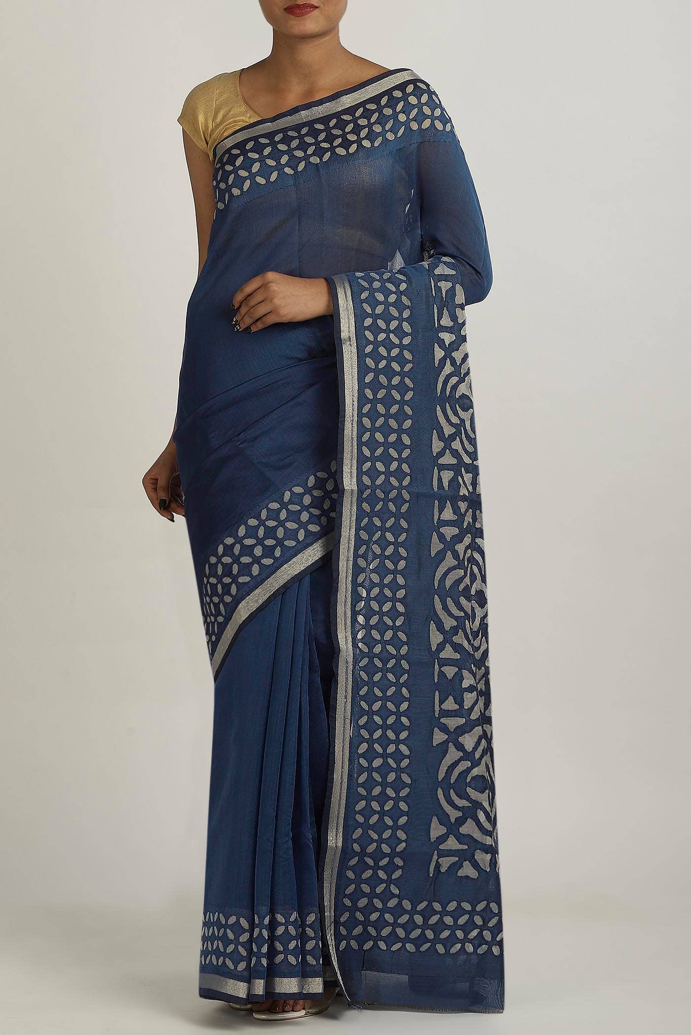 Blue Chanderi Silk Cotton Saree