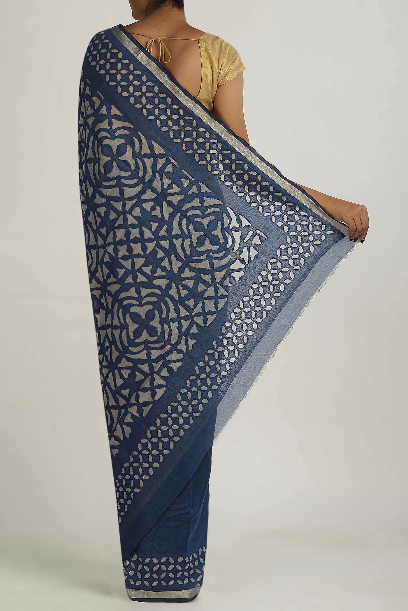 Blue Chanderi Silk Cotton Saree