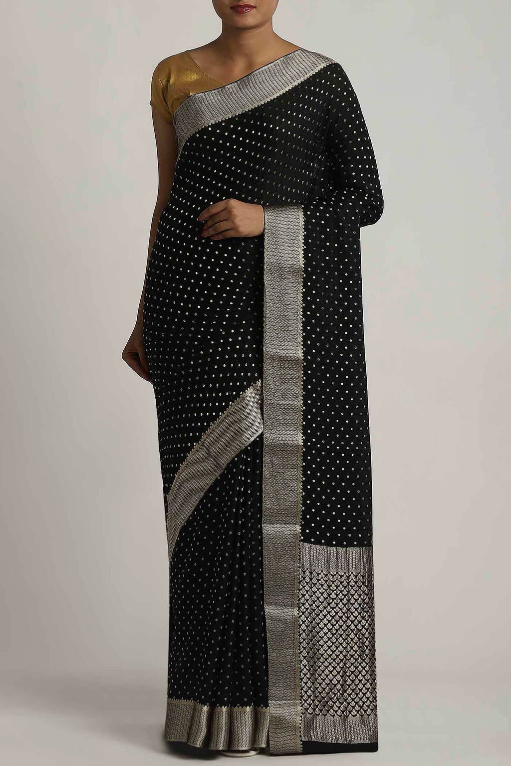 Black Mysore Crepe Saree