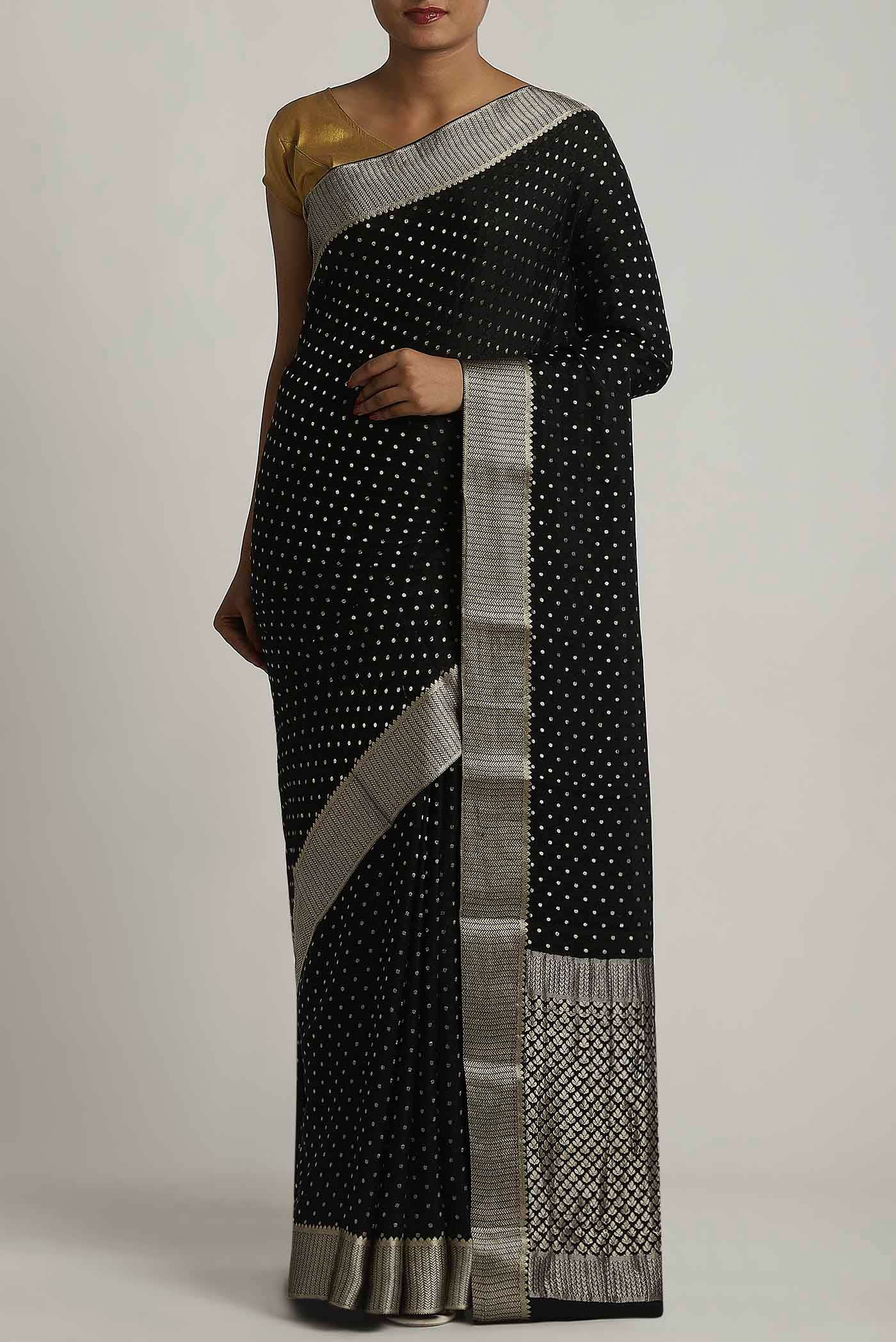 Black Mysore Crepe Saree