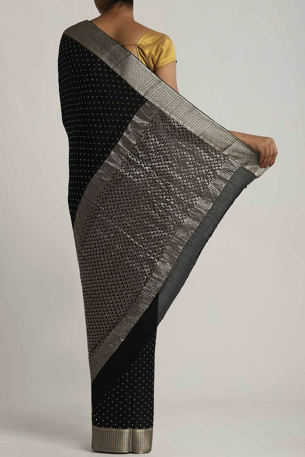Black Mysore Crepe Saree